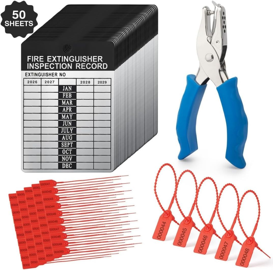 50 Sets 2026–2029 Fire Extinguisher Tags Aluminum Metal Inspection Record Tag…