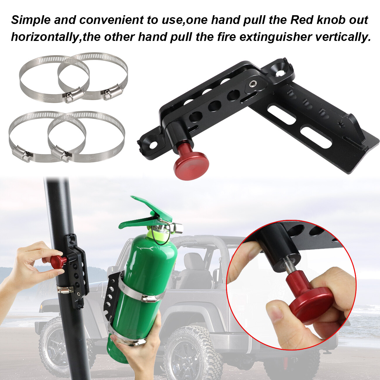 Black Car Fire Extinguisher Mount Bracket Adjustable For Jeep Wrangler JK JL UTV