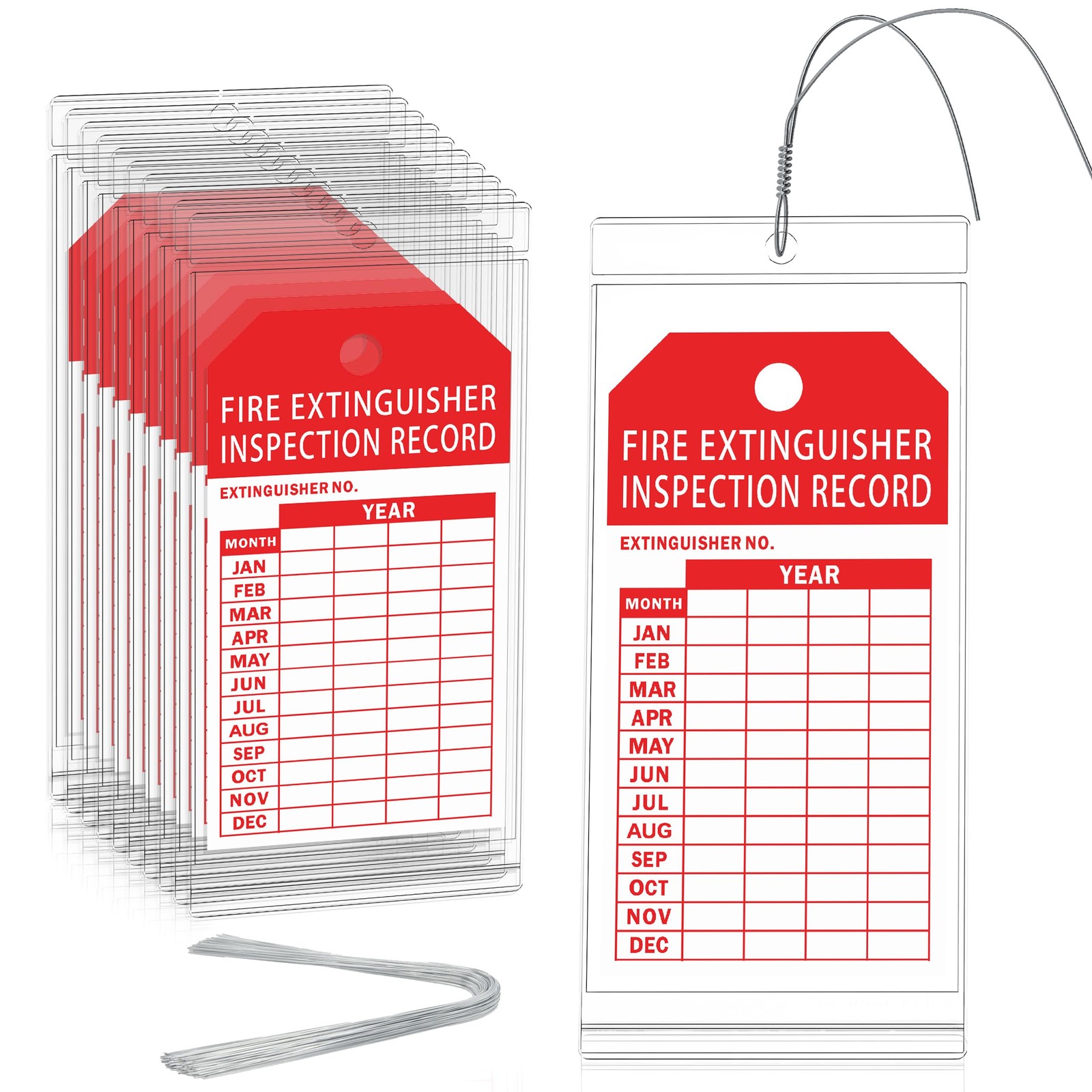 25 Fire Extinguisher Inspection Tag Plastic Cover 3.4 x 7.3 Inch Service Reco…