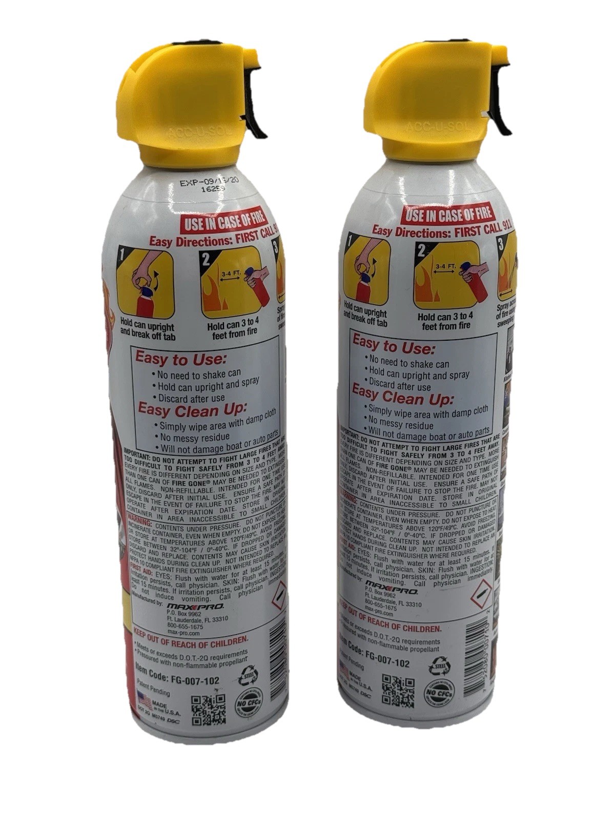 2 Pack Max Pro Fire Gone Suppressant/Extinguisher 16 oz. ea EXPIRED 2020