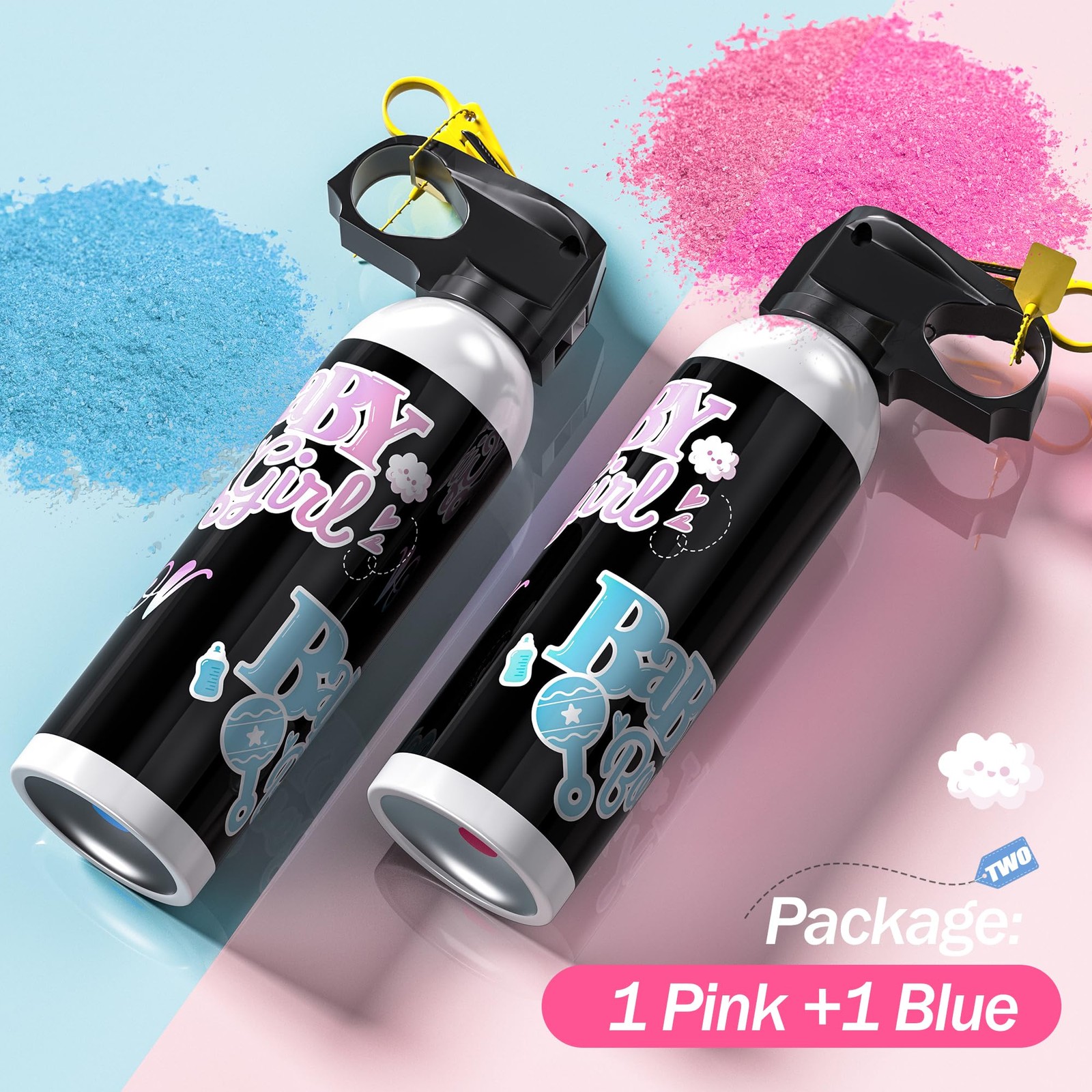 Gender Reveal Fire Extinguisher Color Blasters, 1 Pink Blaster, 1 Blue Blaster