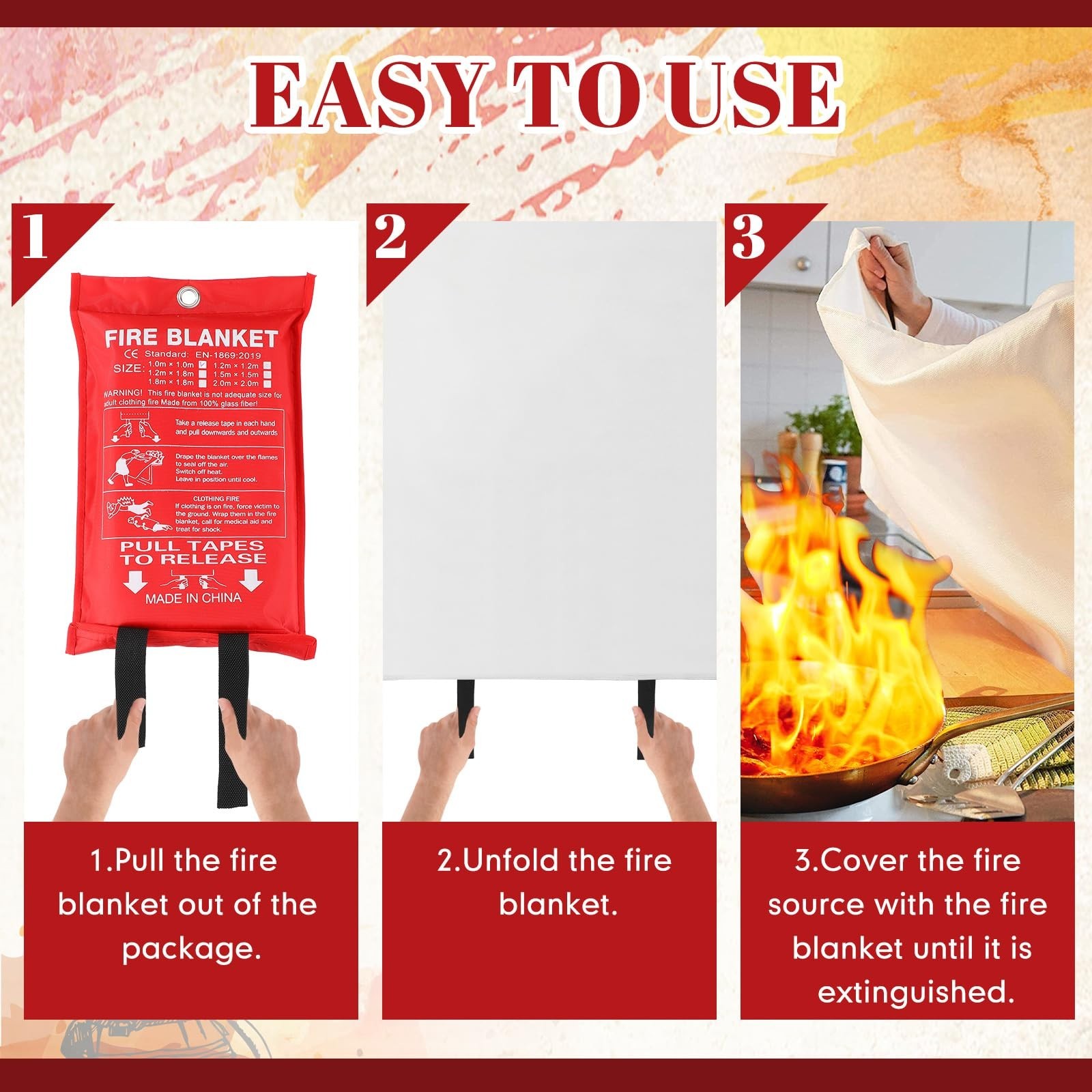 10 Pack Fire Blankets – Emergency Flame Retardant Fiberglass Safety Covers 39″x3