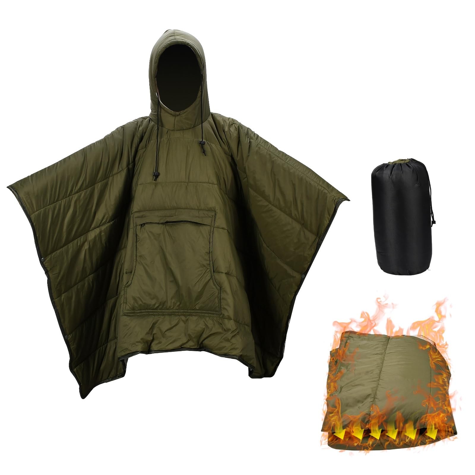 Outdoor Camping Blanket, 79” x 54” Winter Poncho Coat Warmth Small Quilt Bl…