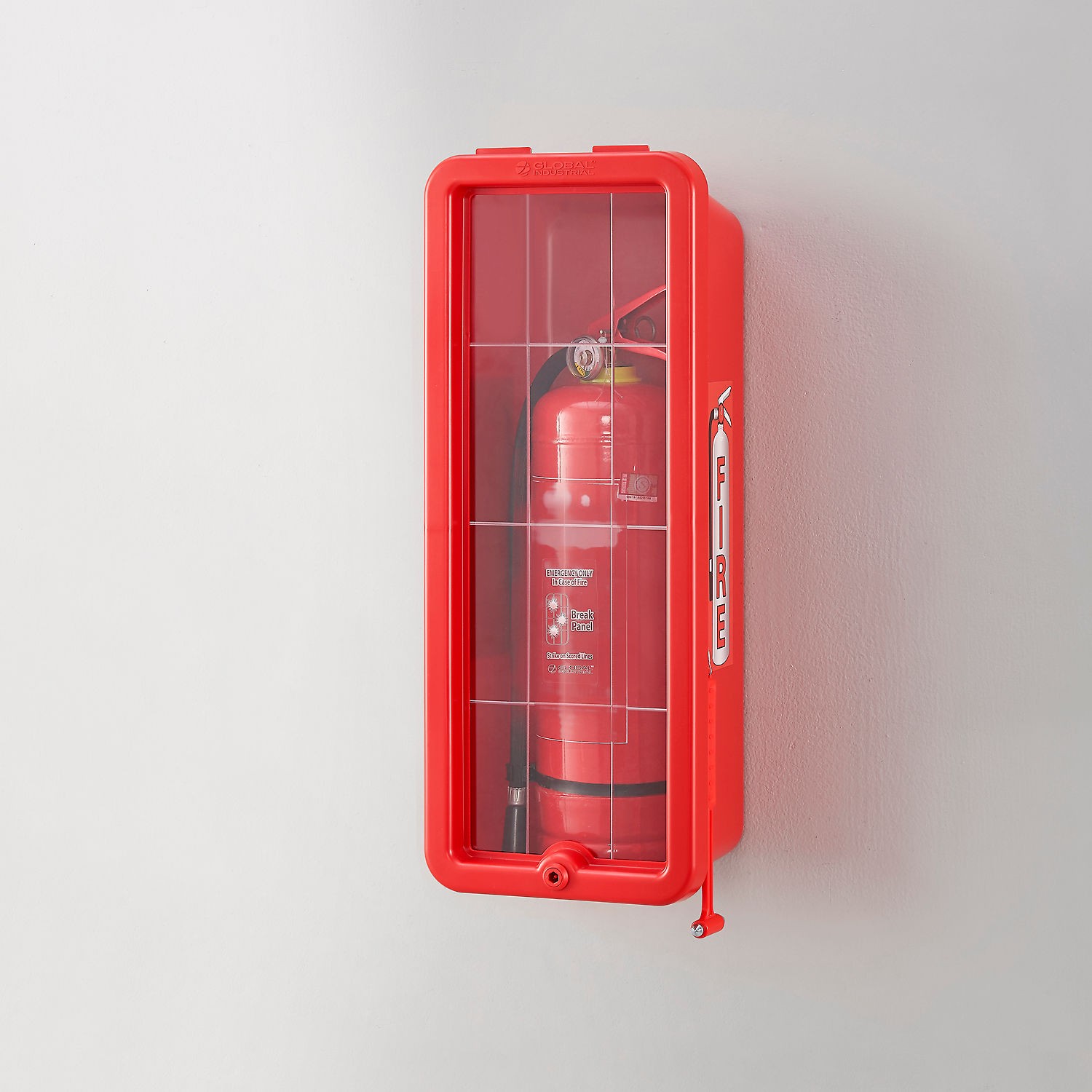 Global Industrial Plastic Fire Extinguisher Cabinet with Window Fits 10 lbs. Red