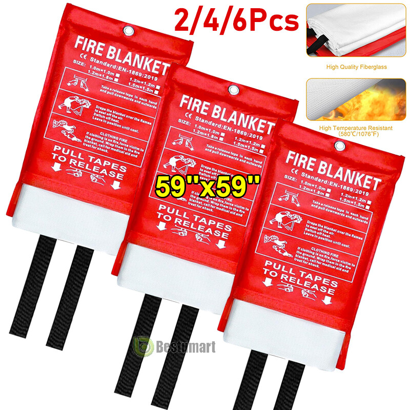 LARGE Fiberglass FIRE BLANKET 1/2/4/6 PACK, Fire Suppression Blanket 59”x59”