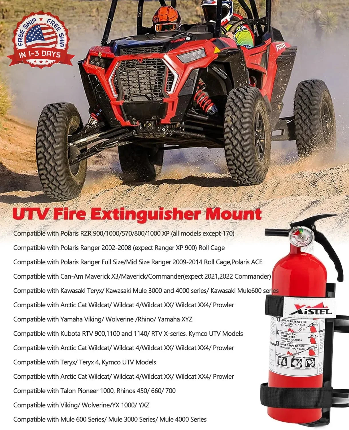 Quick Release UTV Fire Extinguisher Mount Kit Fire Extinguisher Holder Adjustabl