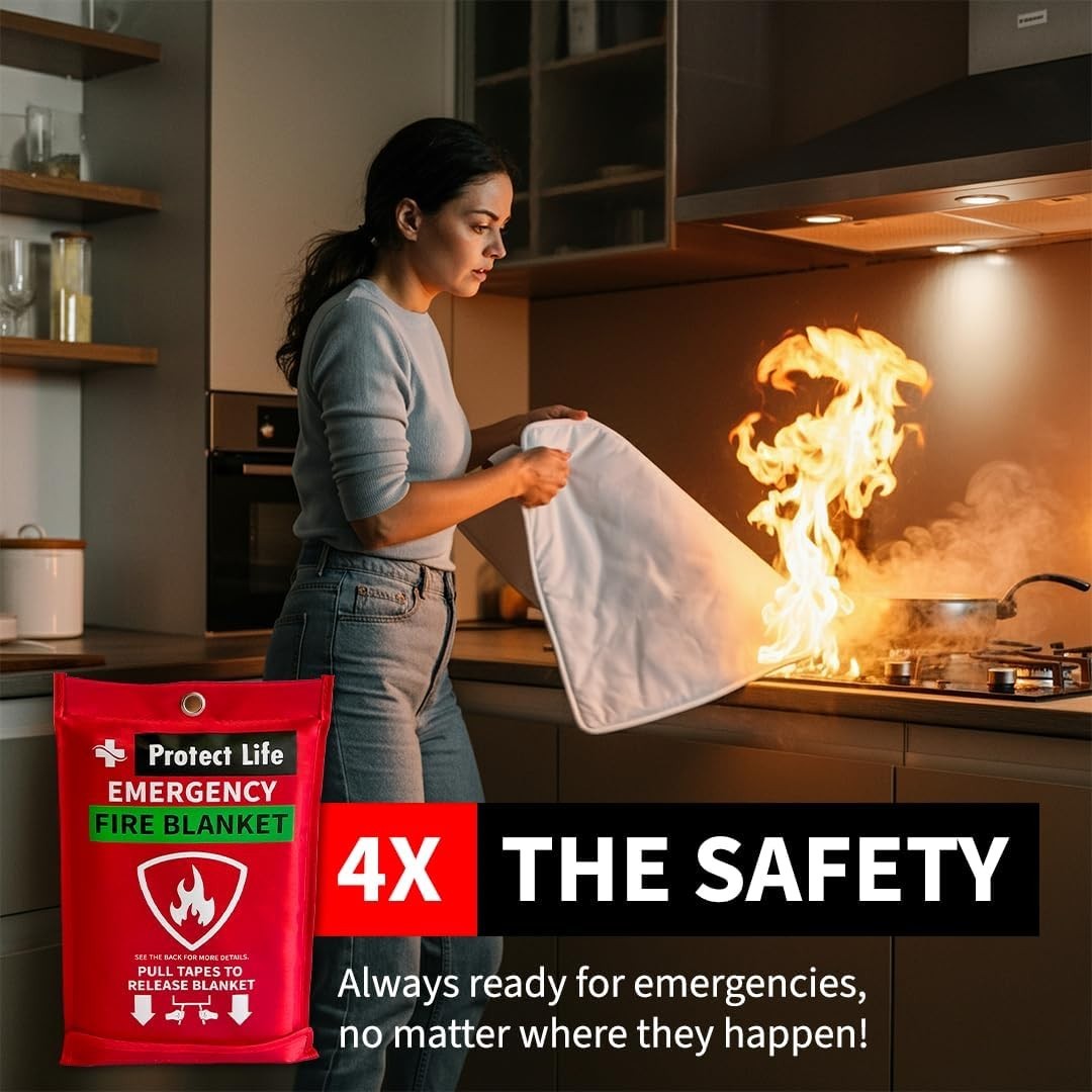 Emergency Fire Blanket, 40″x40″, Fire Suppression/Retardant Tarp for Home, 2Pack