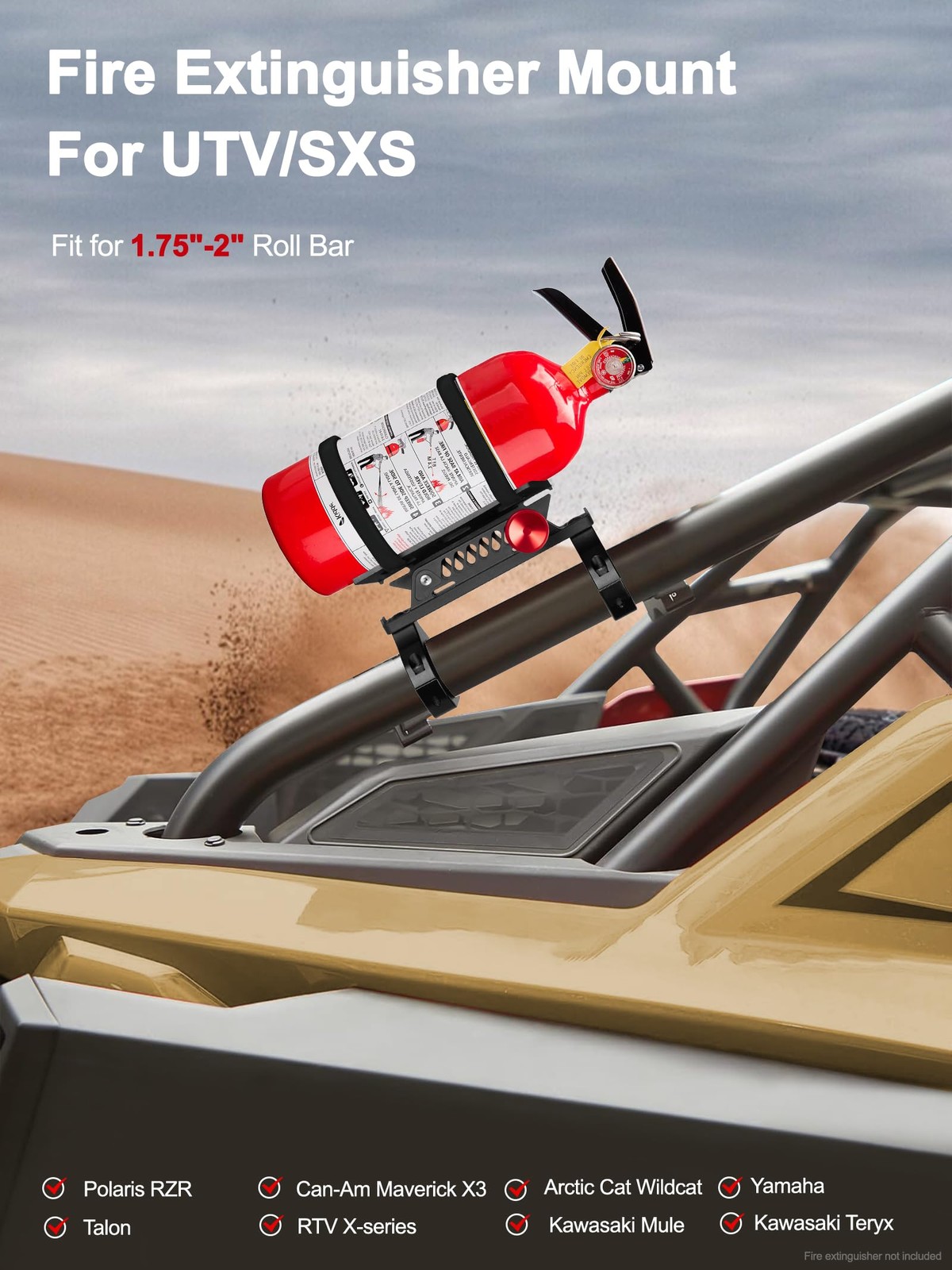 Quick Release UTV Fire Extinguisher Mount Kits Adjustable Roll Bar Fire 1.75″-2″