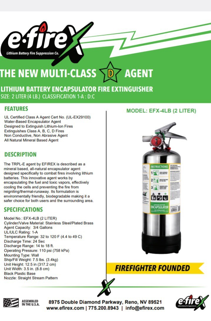 🔥eFireX Lithium Class D Fire Extinguisher Brand New 2 Liter (4lb) W/ Bracket