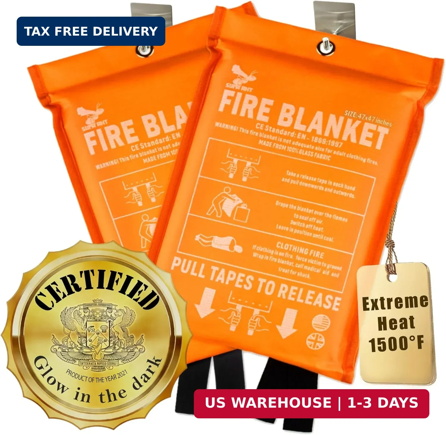 Fire Blanket – 1500F CE Certified Emergency Fire Blanket for Home and Kitchen. 5