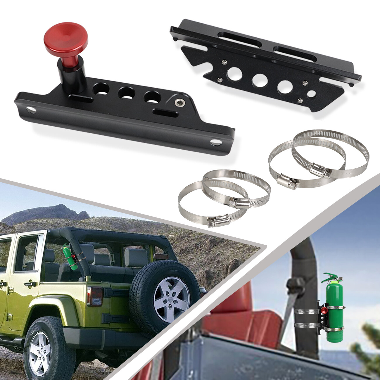 Black Car Fire Extinguisher Mount Bracket Adjustable For Jeep Wrangler JK JL UTV