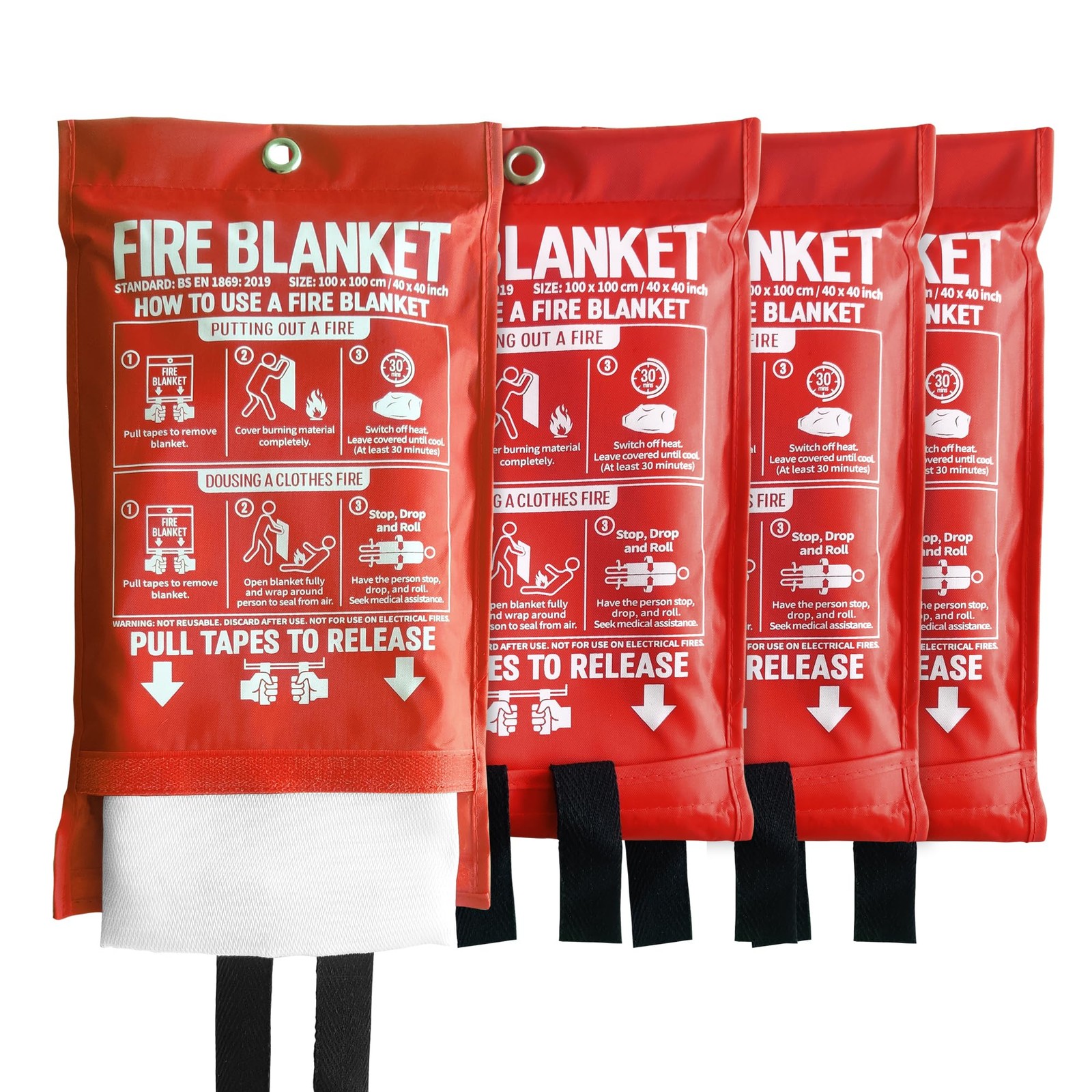 Fire Blanket for Kitchen and Home, 40″ x 40″, Fiberglass Fire Blanket, 4 Pack