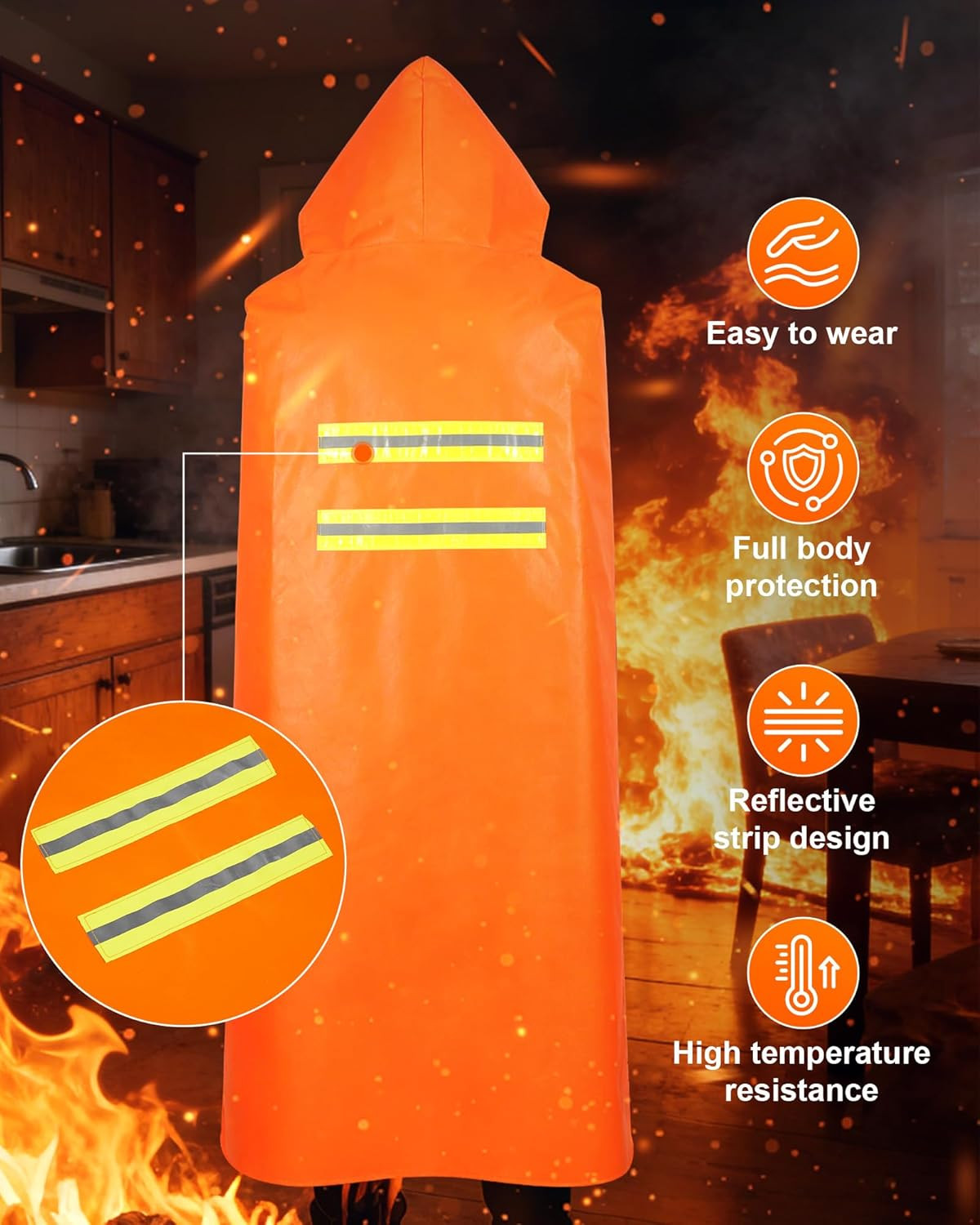 Emergency Fireproof Cloak for Home for Car Safe Fire Escape Cloak for Adults Cam