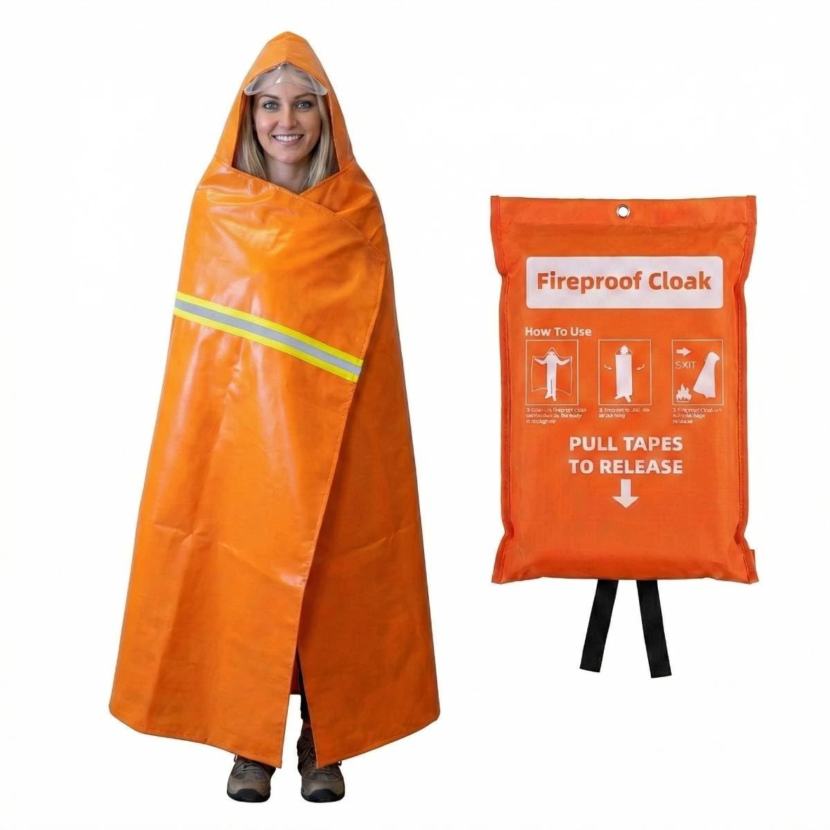 Fireproof Cloak with Transparent Visor, 1200°F Fire Escape Cape for Home, No-…
