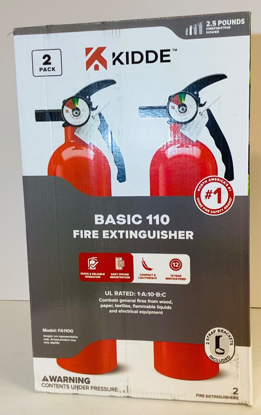Fire Extinguisher Multi Use Home Office Shop Emergency 1-A:10-B:C Kidde (2-PACK)