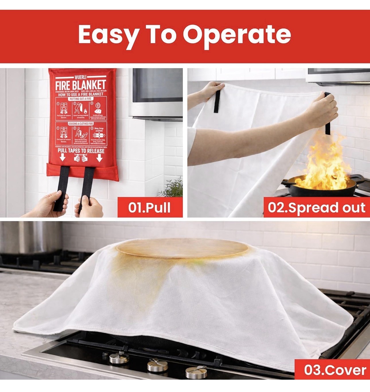 Fire Blanket for Home and Kitchen,40″ x 40″,4 Pack,Emergency Fire Blanket