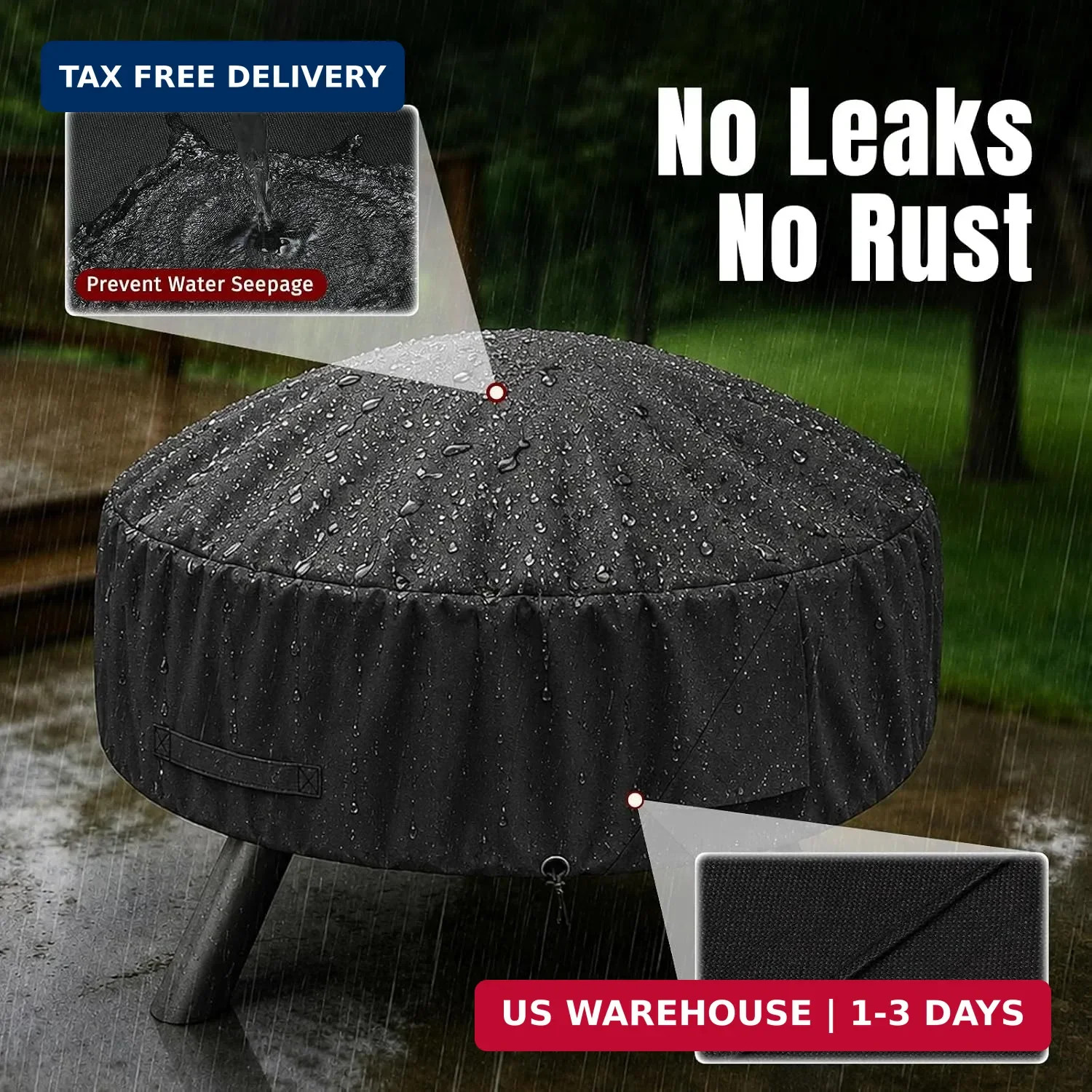 SHINESTAR Round Fire Pit Cover for 22-32 Inch Fire Pit – Waterproof and Windproo
