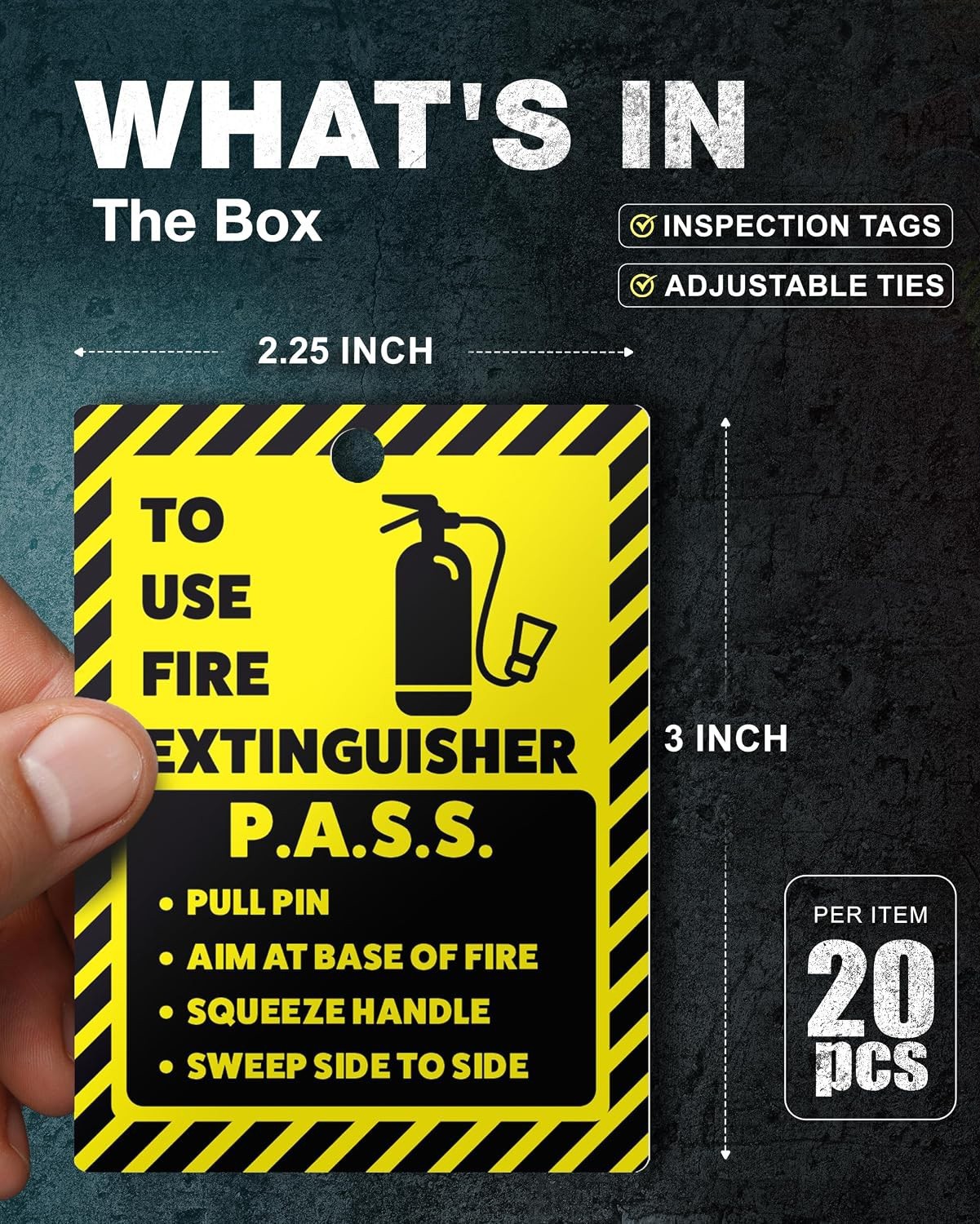 20 Fire Extinguisher Inspection Tags 2026-2029 Plastic 2.25″ x 3″ Yellow/Black