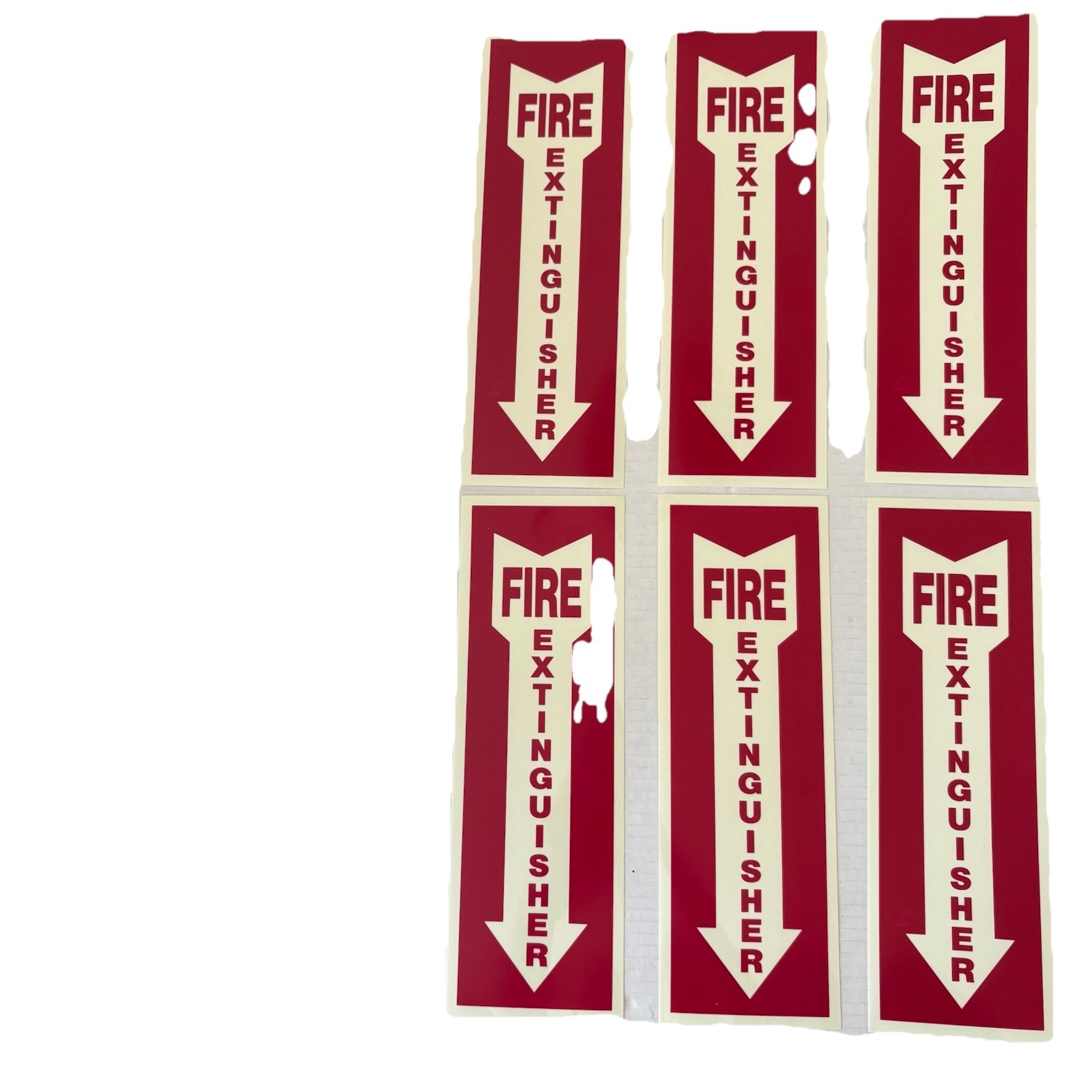 Fire Extinguisher Signage Set – 6 Durable Waterproof StickOn 4″x12” Glow in Dark