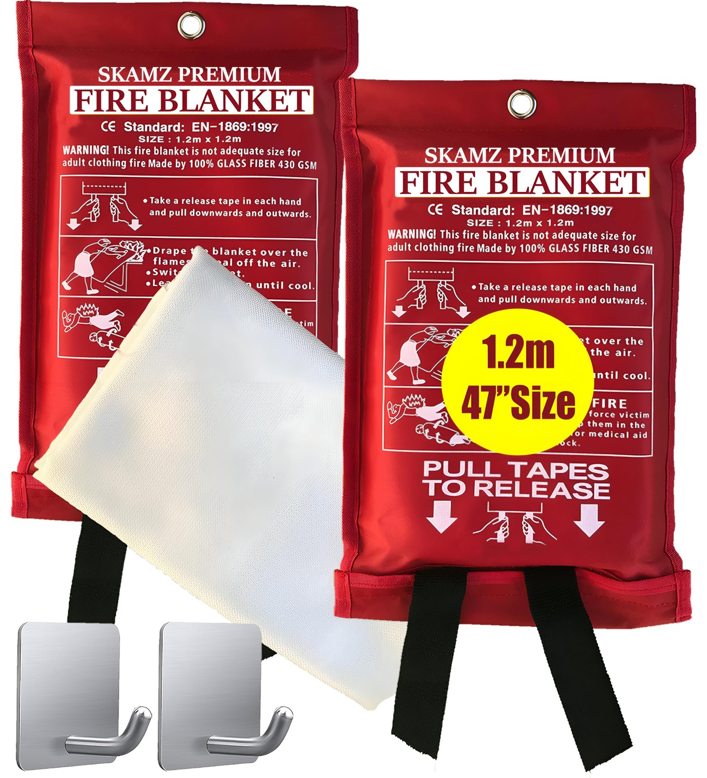 Fire Blanket for Home and Kitchen – XL Size – 2 Pack 47″ x 47″ W/Hooks – Weld…
