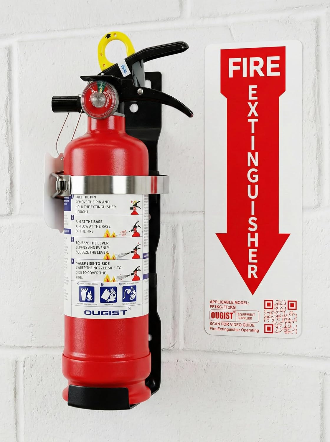 Ougist ABC Fire Extinguisher with Home Wall mount Bracket, Quick-Release Handle,