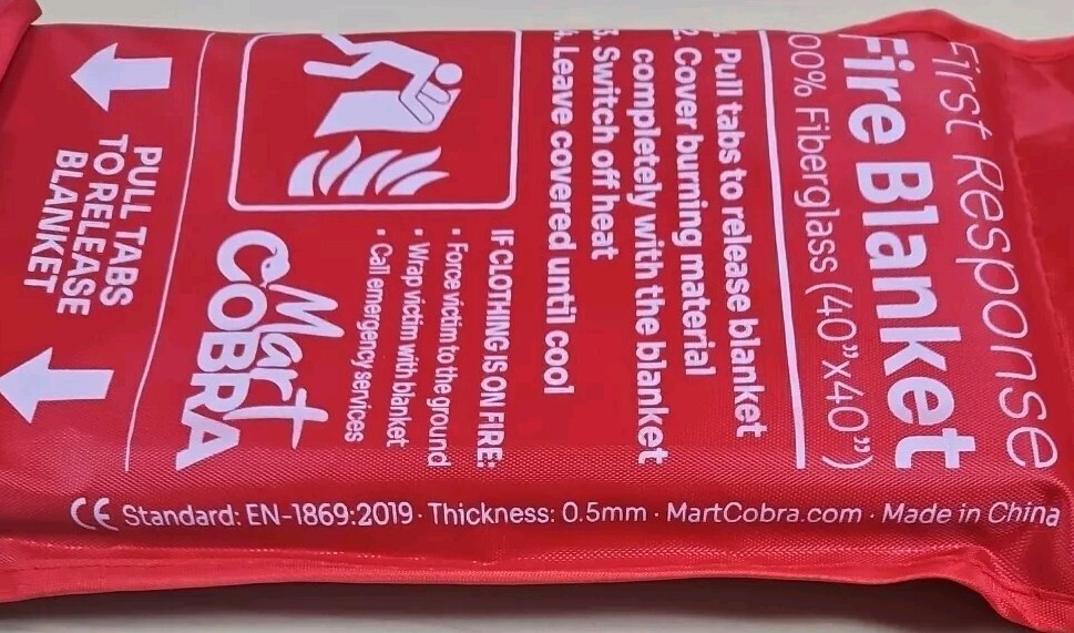 First Response Fire Blanket. Fire Protection. 100% Fiberglass. 40″x40″ 2pk.
