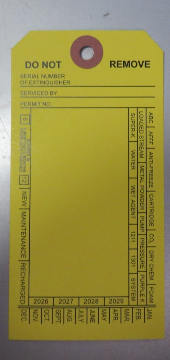 50-FIRE EXTINGUISHER 4-YEAR 2024-2027 INSPECTION Double Sided Tags 5 1/4″ X 2 ½”