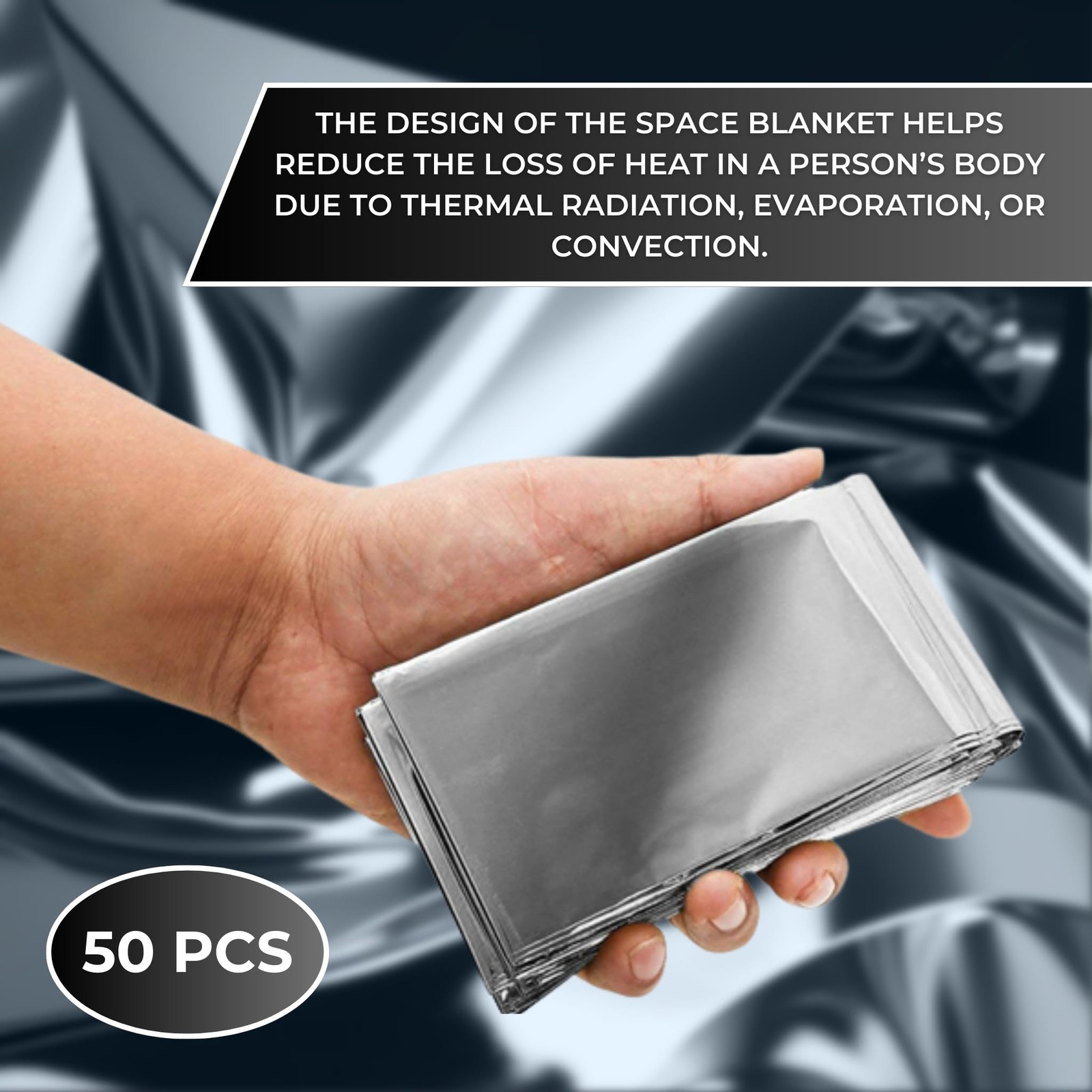 Emergency Mylar Foil Blanket 50-PACK – Extra Large 84″ x 64″ – Thermal Reflec…