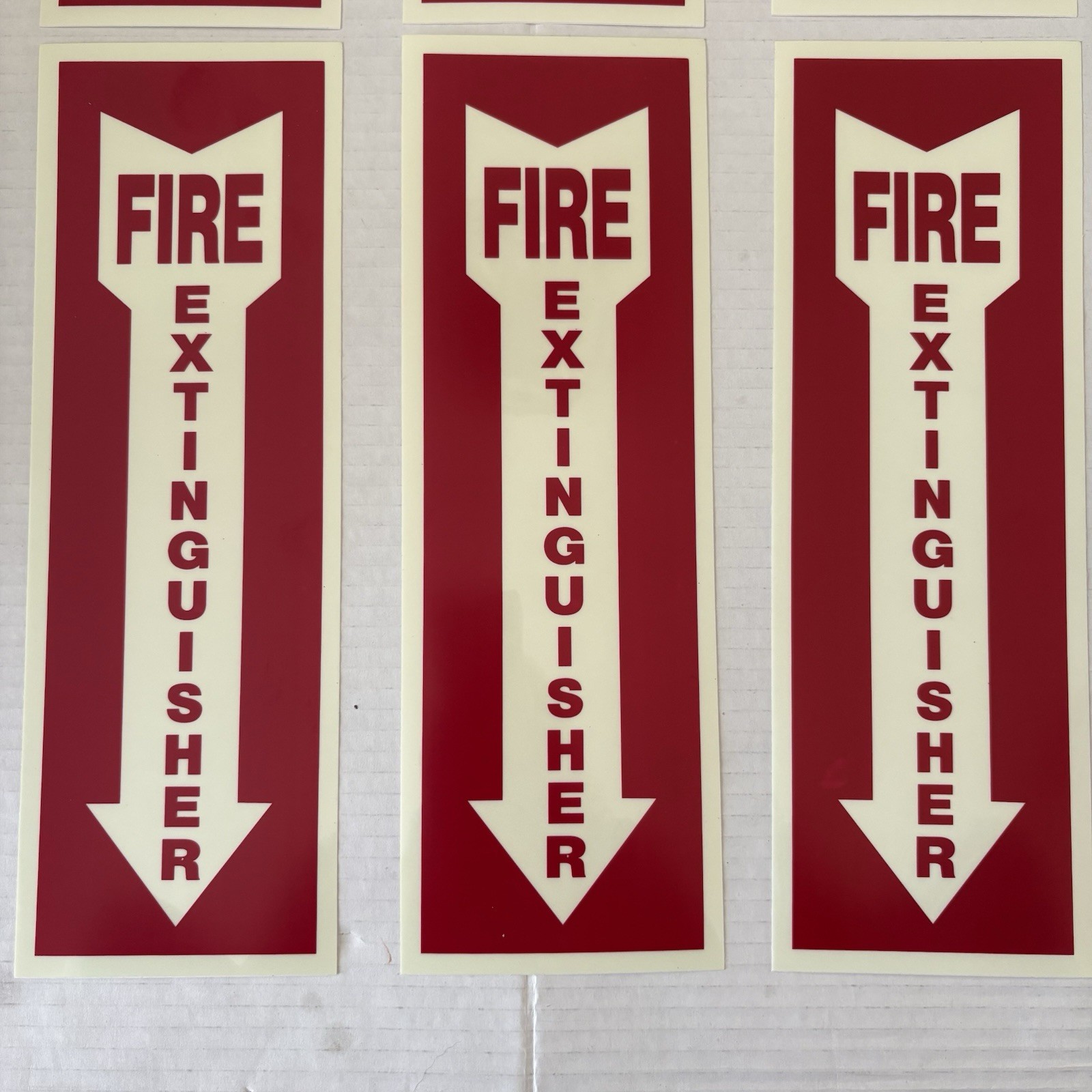 Fire Extinguisher Signage Set – 6 Durable Waterproof StickOn 4″x12” Glow in Dark