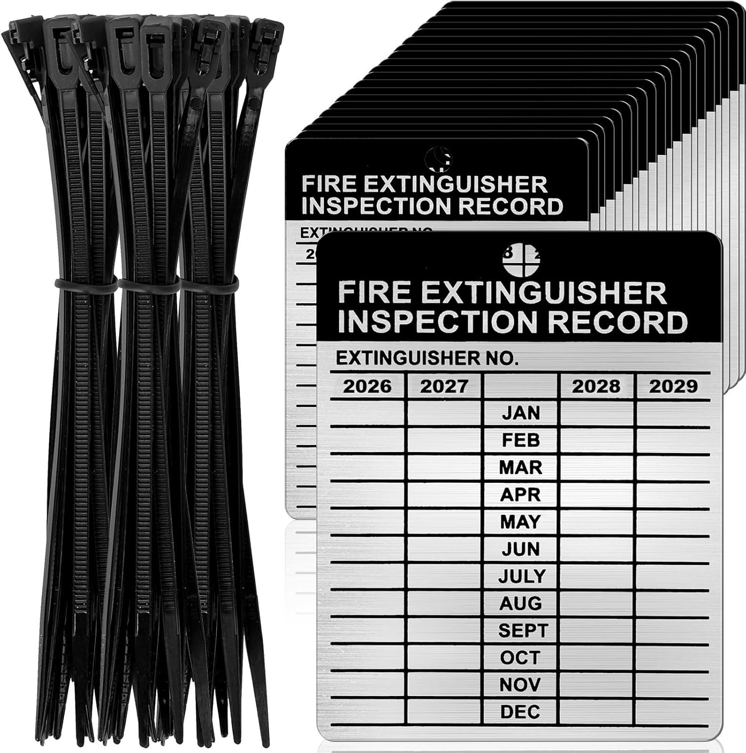 25 Sets Metal Inspection Tags – 2026-2029 Aluminum Fire Extinguisher Tags, 2.3 X