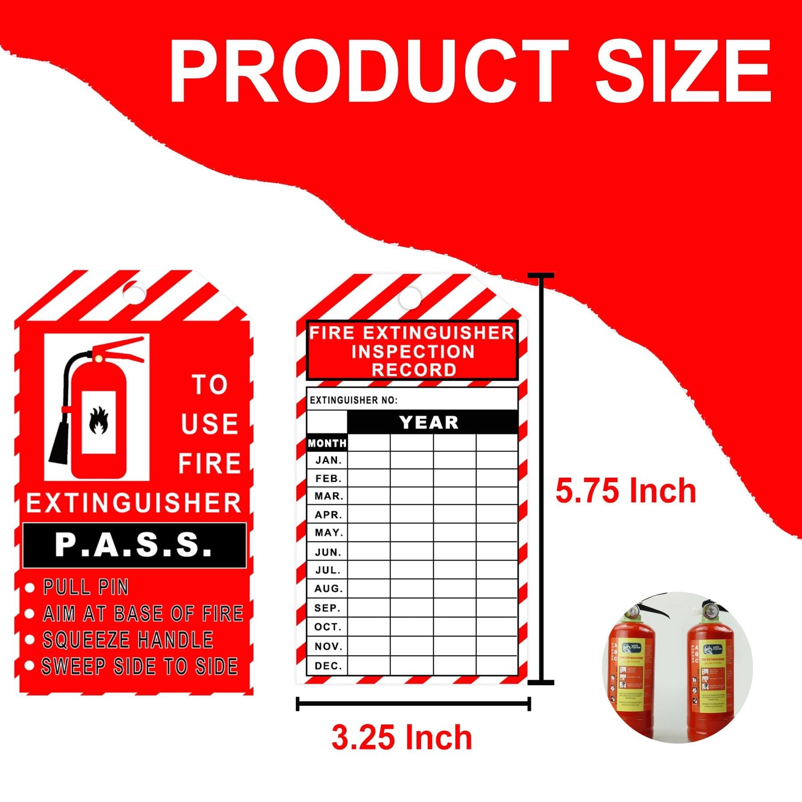 25 Pack Monthly Fire Extinguisher Inspection Tags Record 4 Year with Adjustab…