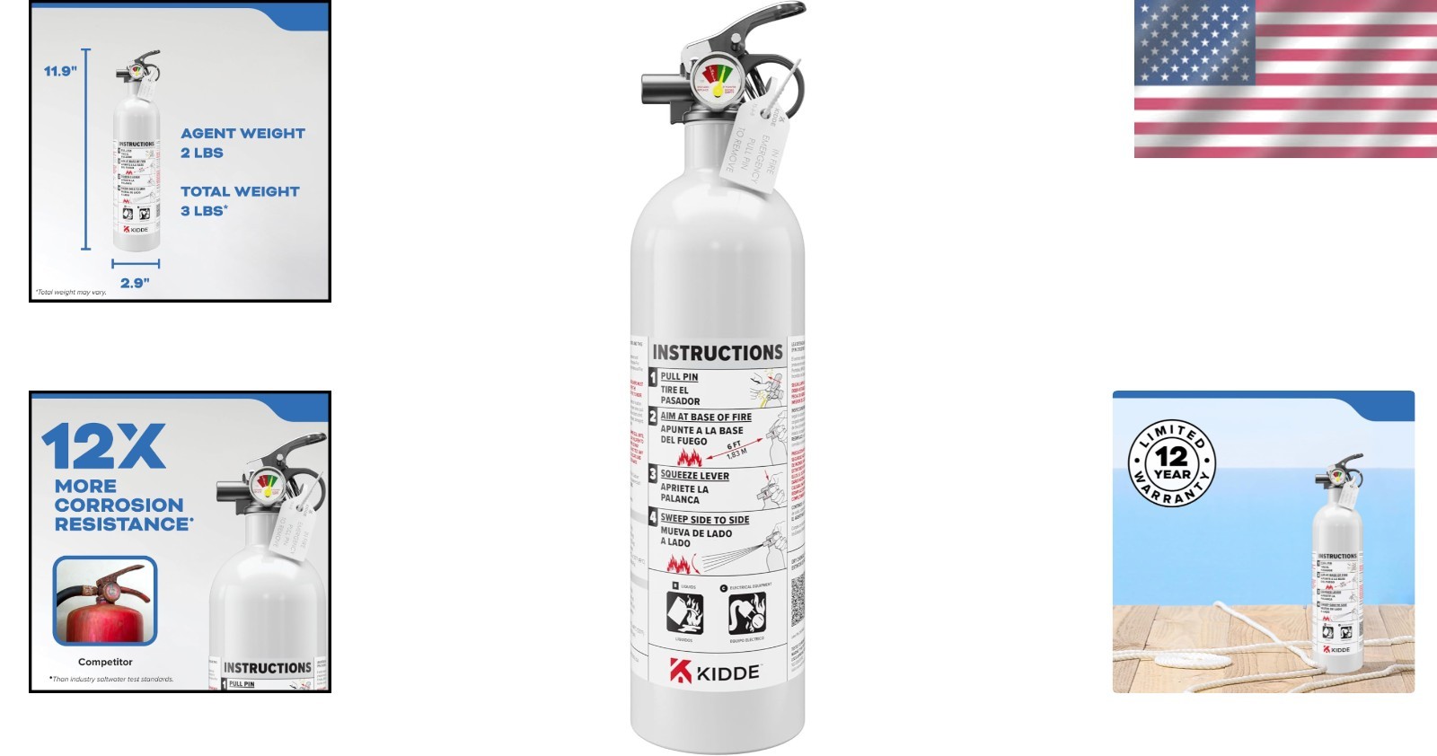 Kidde Fire Extinguisher for Boats, Single-Use 5BC, 12X More Corrosion Resistance