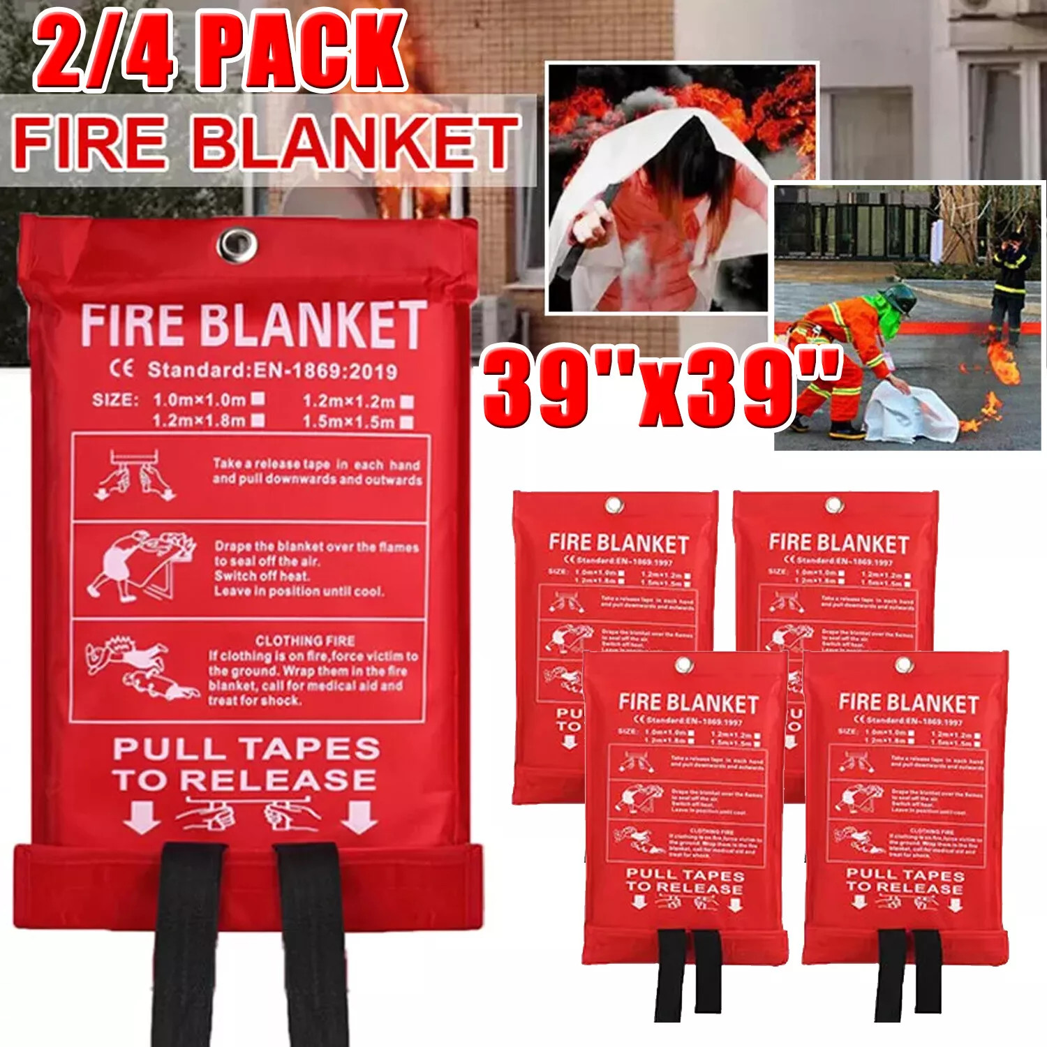 2pcs Fire Blanket Fiberglass Emergency Home Office Retardant Prepared 39”x39”