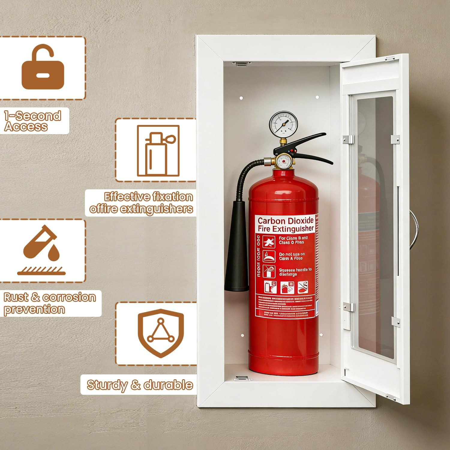 Recessed Fire Extinguisher Cabinet, Steel Fire Extinguishe Box with Acrylic Wind