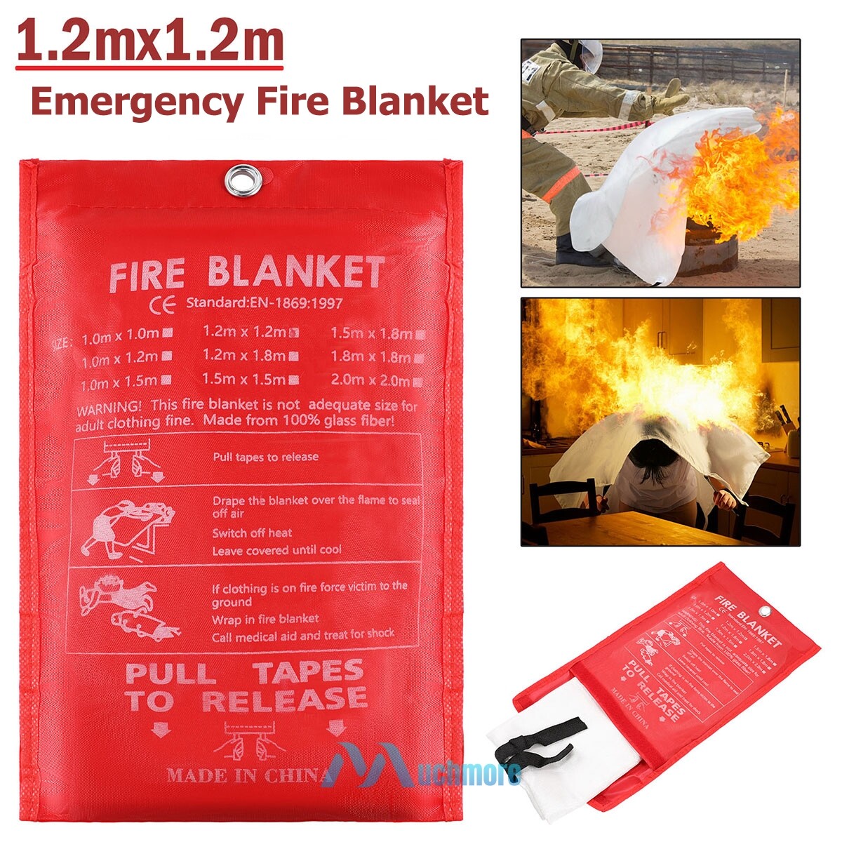 Emergency Fire Blanket Quick Release In Case Fr Home Car Office 1.2mx1.2mx0.3mm