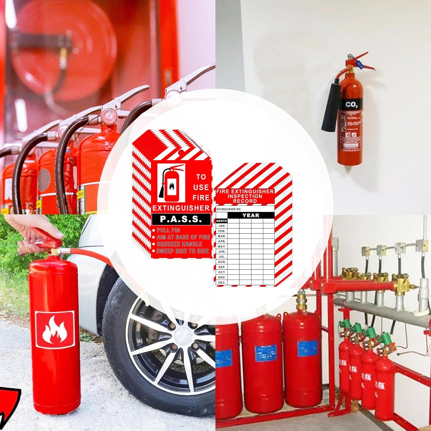 25 Pack Monthly Fire Extinguisher Inspection Tags Record 4 3.25 x 5.75 inch