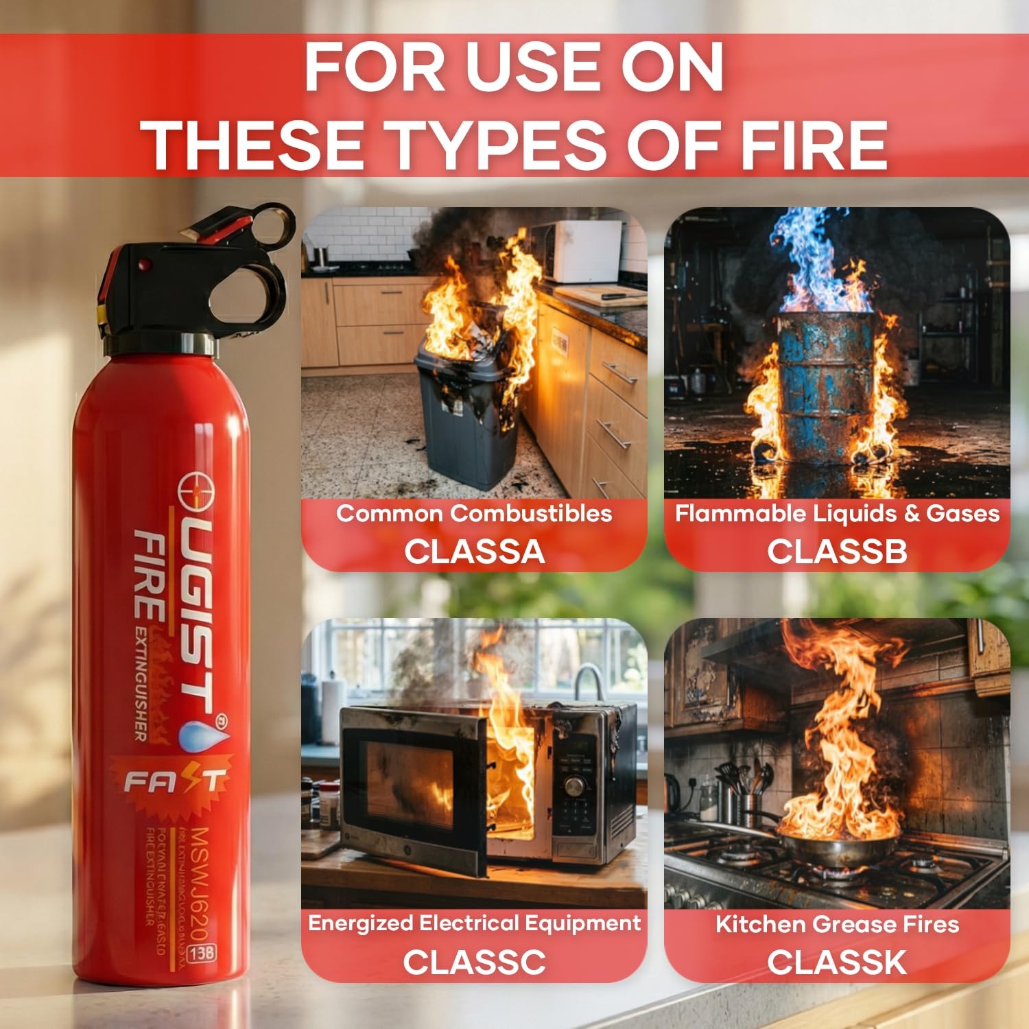 Multipurpose Fire Extinguisher (4 Pack 21oz Each) with Wall Mount Bracket Water