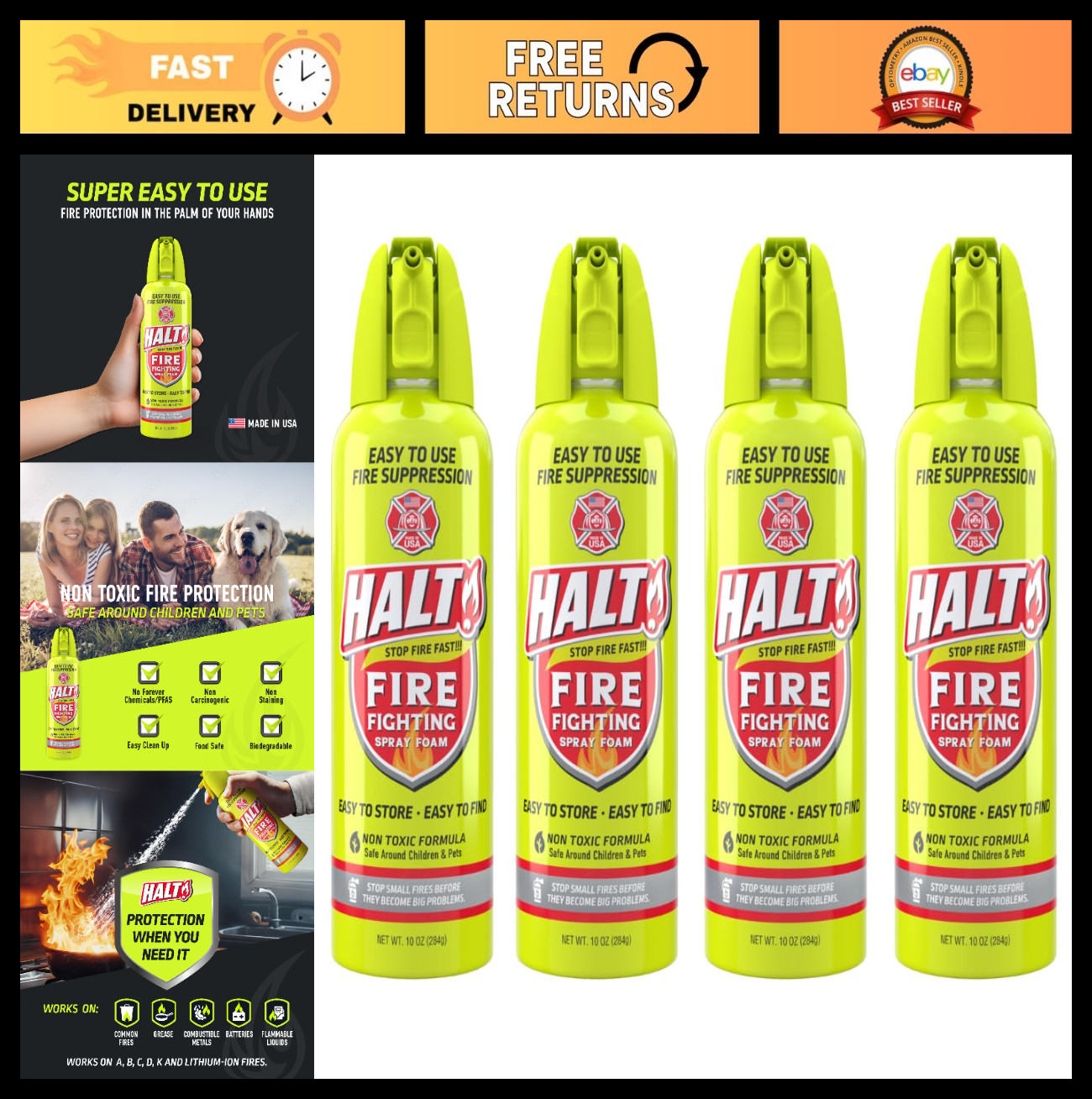 10oz Non-Toxic Fire Safety Spray – PFAS-Free Handheld Fire Suppressor, Portable