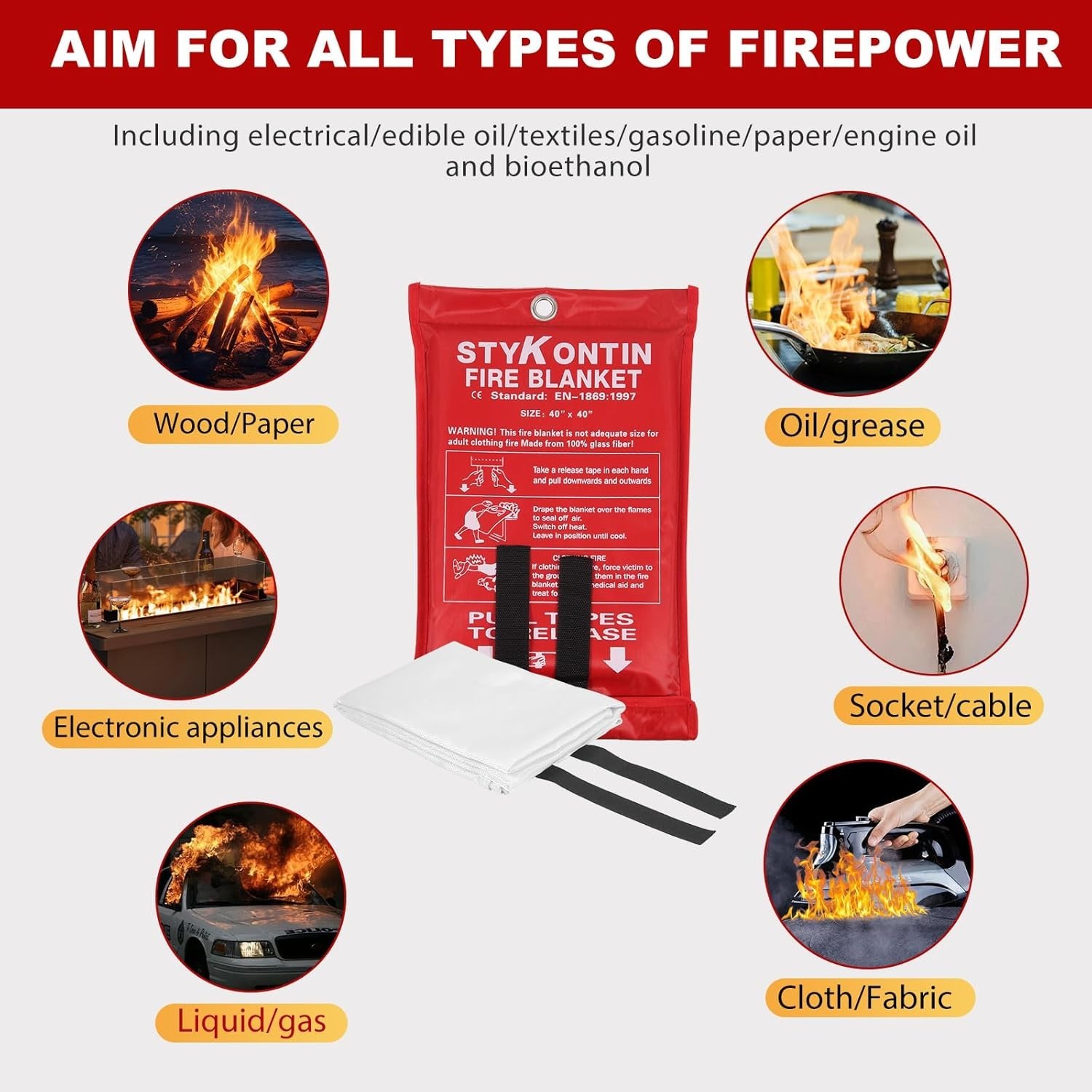 stykontin Fire Blanket, 4 Pack Fiberglass Fire Retardant Blankets, 40×40 inch
