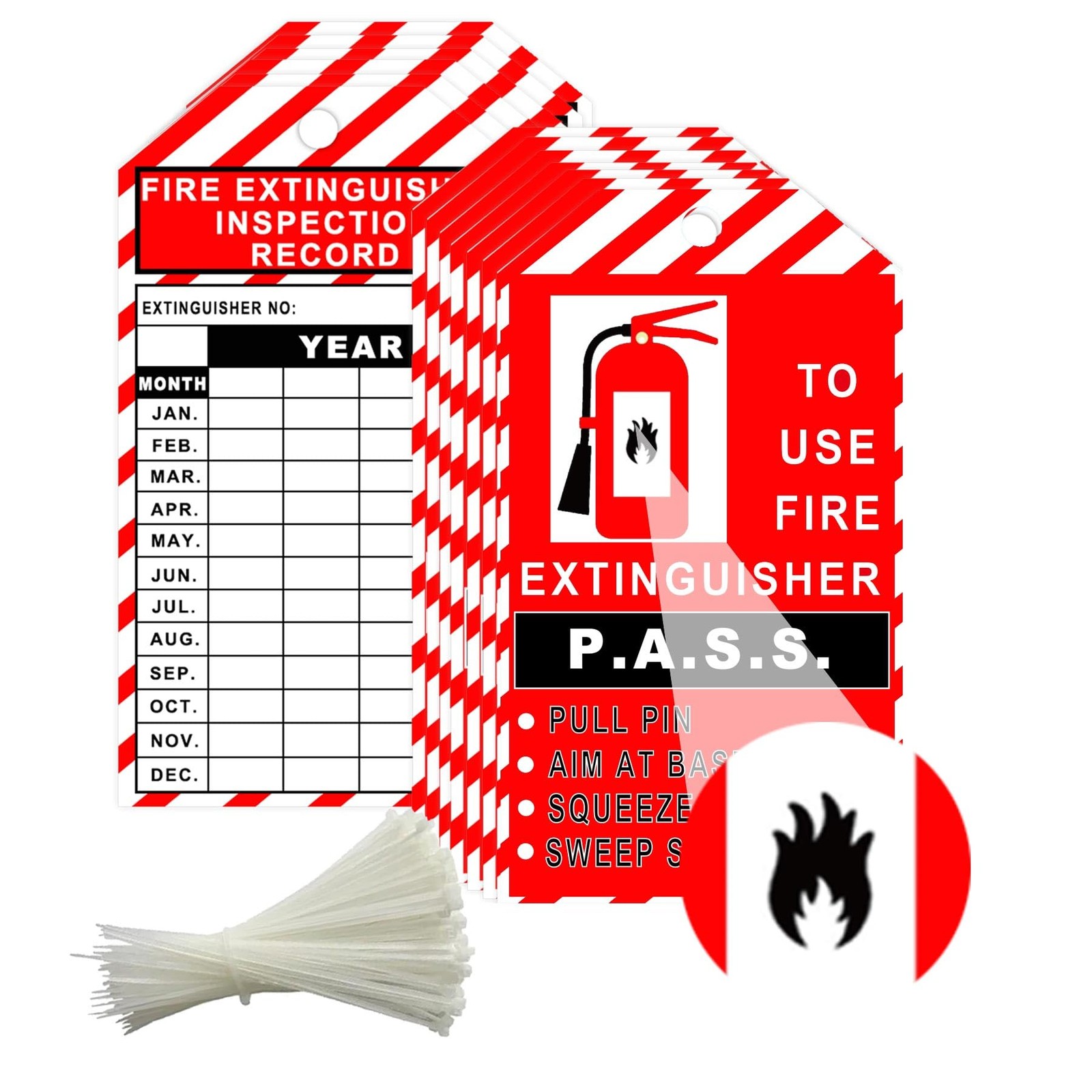 25 Pack Monthly Fire Extinguisher Inspection Tags Record 4 Year with Adjustab…