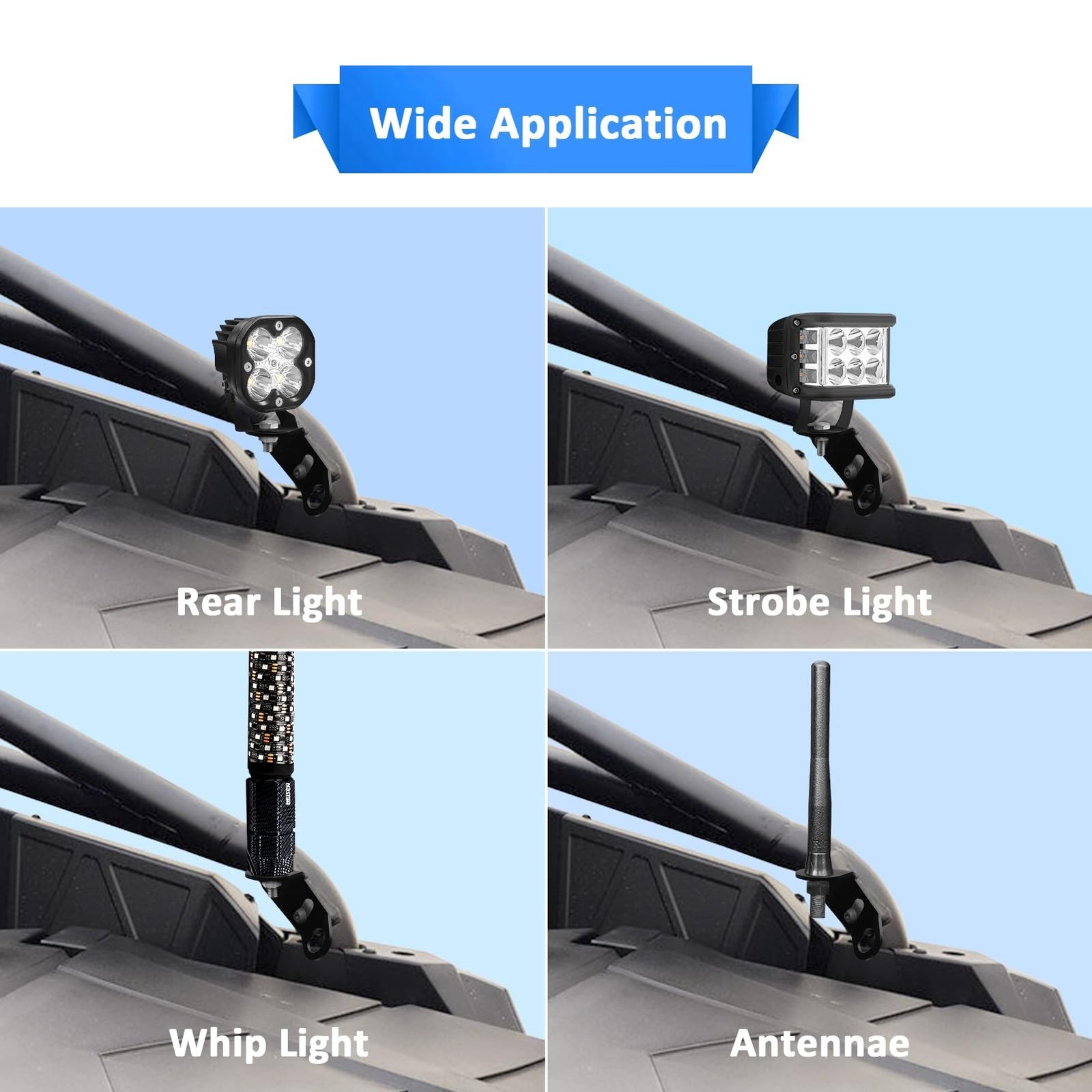 Wsays 2pcs UTV Roll Cage Whip Light Mount with Cargo Tie Down Points Anchors …