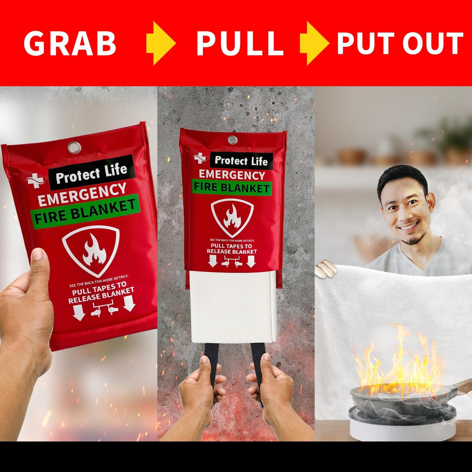 2pk PROTECT LIFE FIRE BLANKETS EMERGENCY FOR HOME OUTDOORS, 40″ FIRE SUPPRESSION