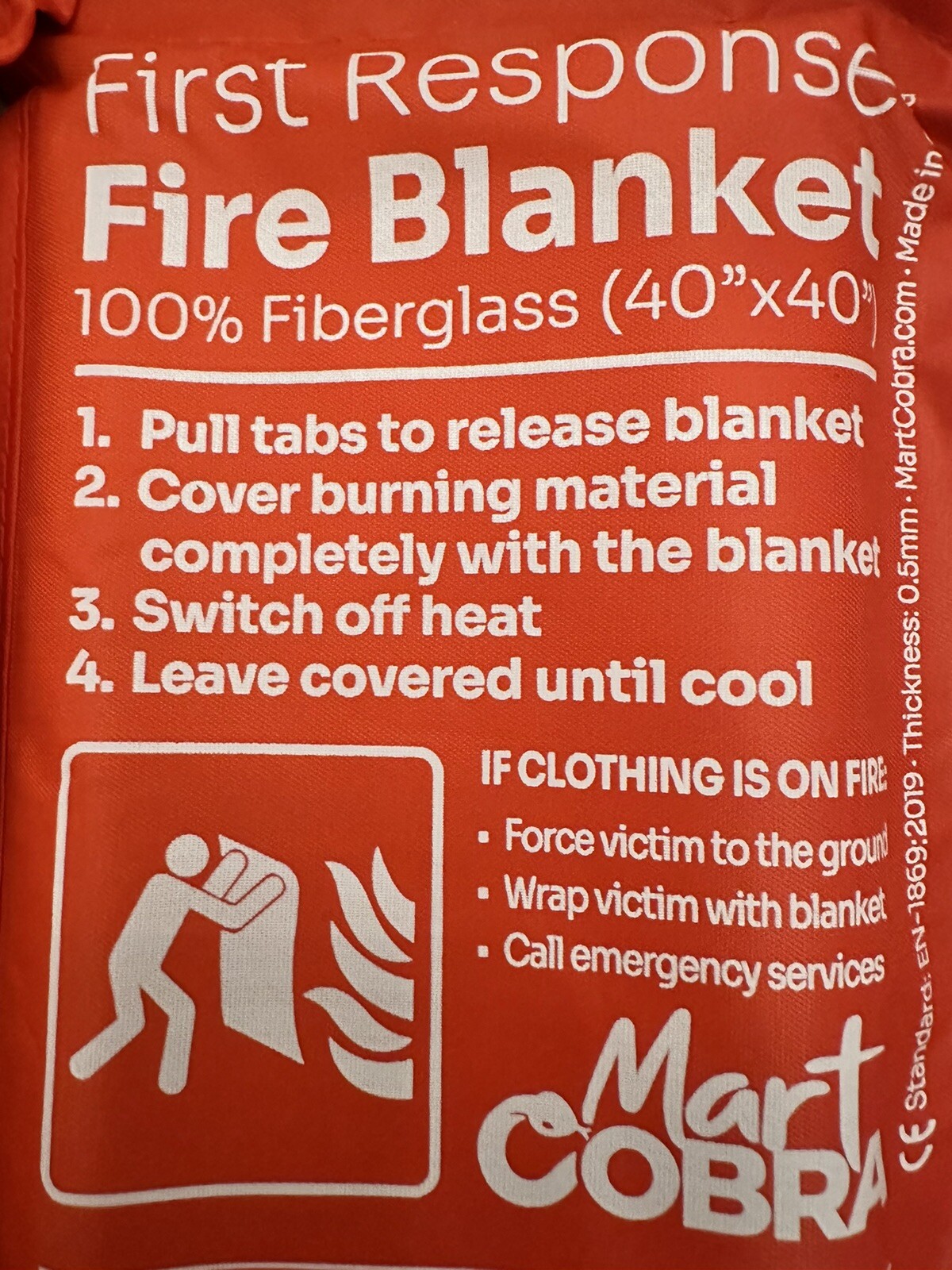 First Response Fire Blanket. Fire Protection. 100% Fiberglass. 40″x40″ 2pk.