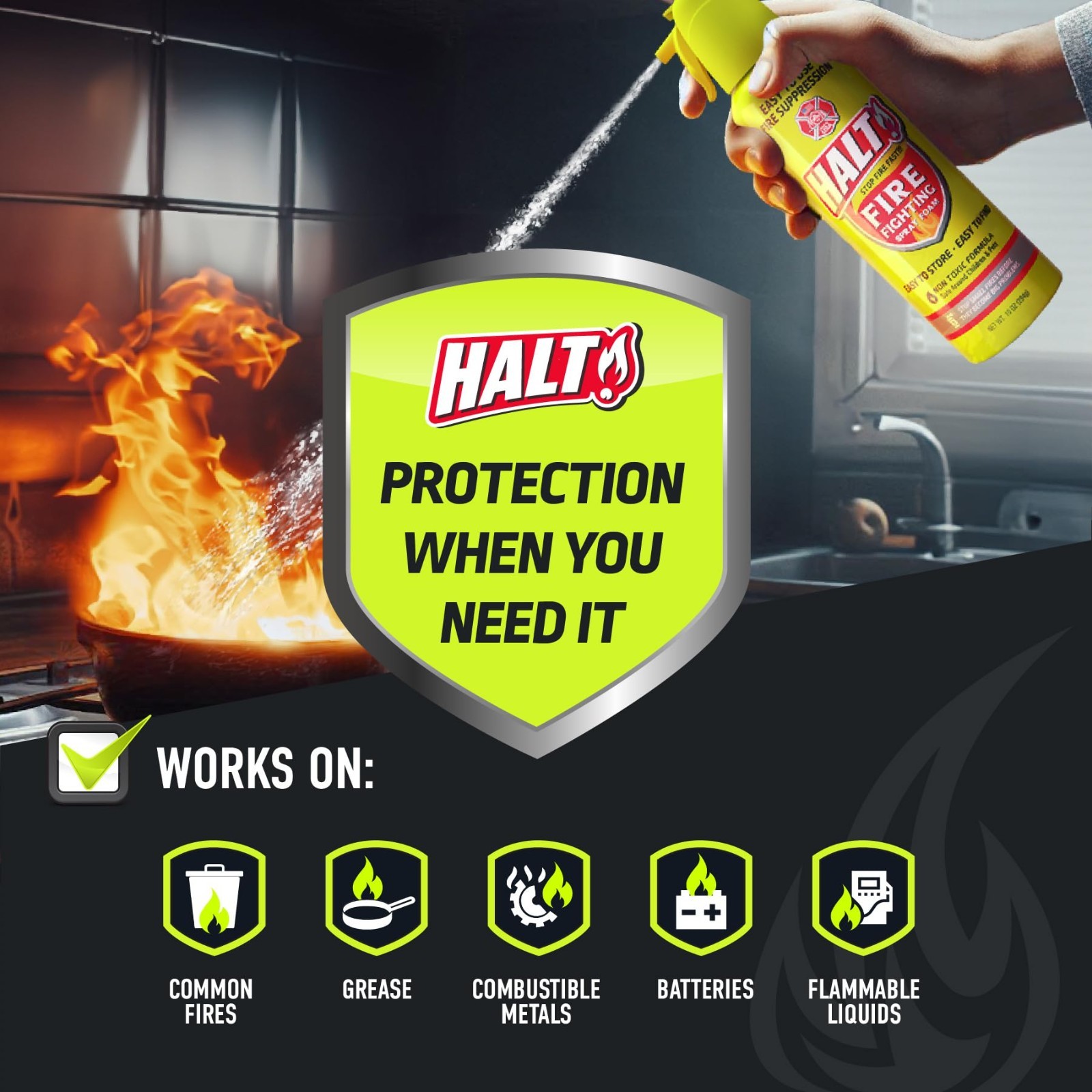 Non-Toxic Fire Safety Spray 10oz – Portable Fire Suppressor for Home, BBQ, Campi
