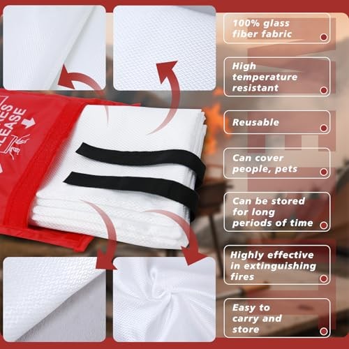 4 Pack Fire Blanket 40×40 Fiberglass Emergency Safety Smothering Tool Home Kitch