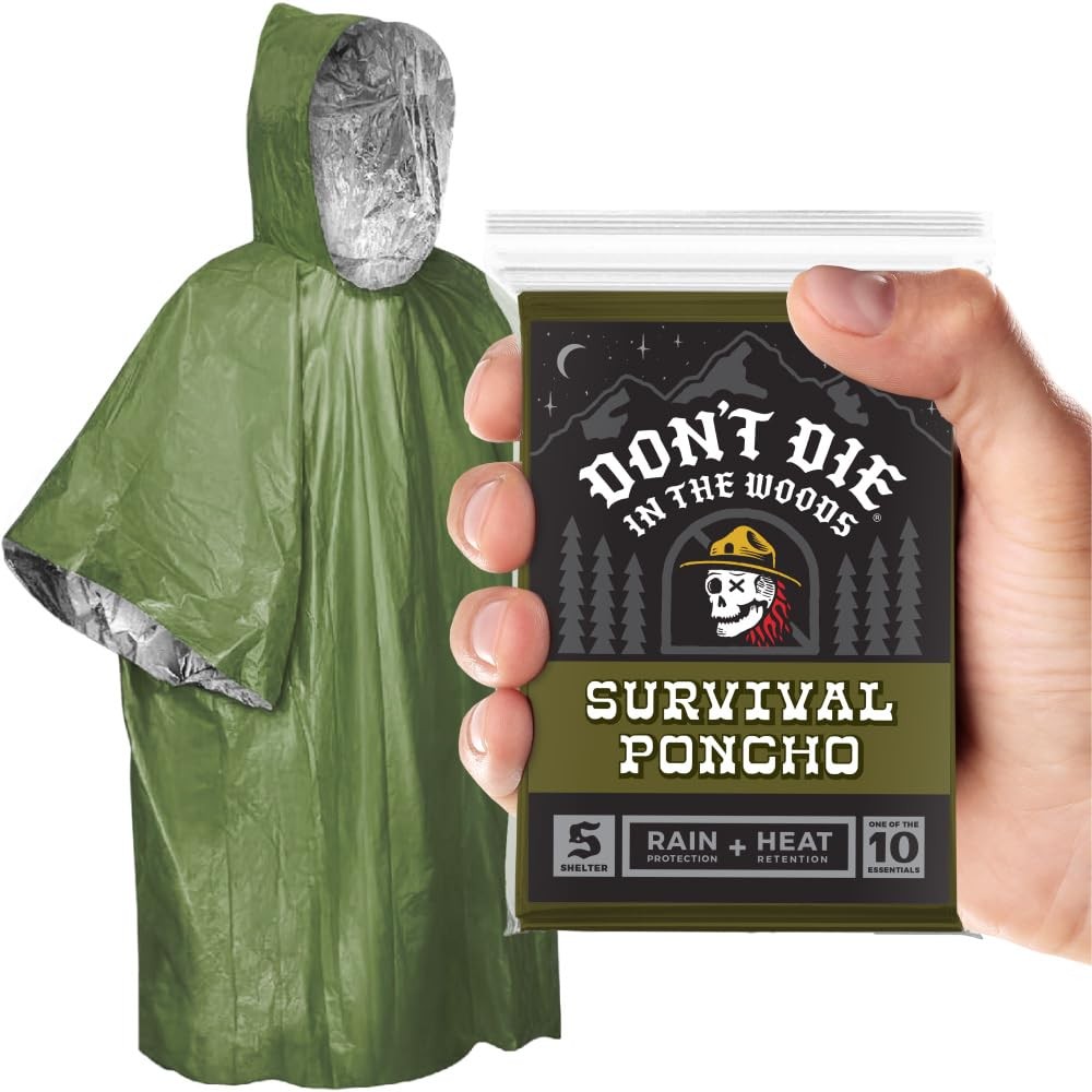 Don’t Die In The Woods – Survival Poncho [1-Pack] – Wearable Emergency Blanket