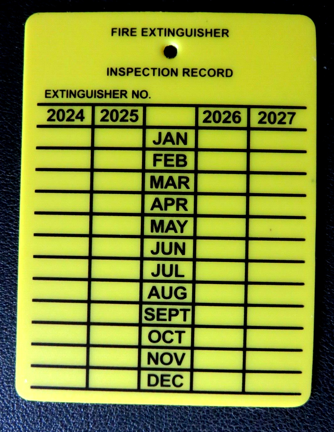 (25) PLASTIC FIRE EXTINGUISHER 4-YEAR INSPECTION TAGS…2024-2025-2026-2027