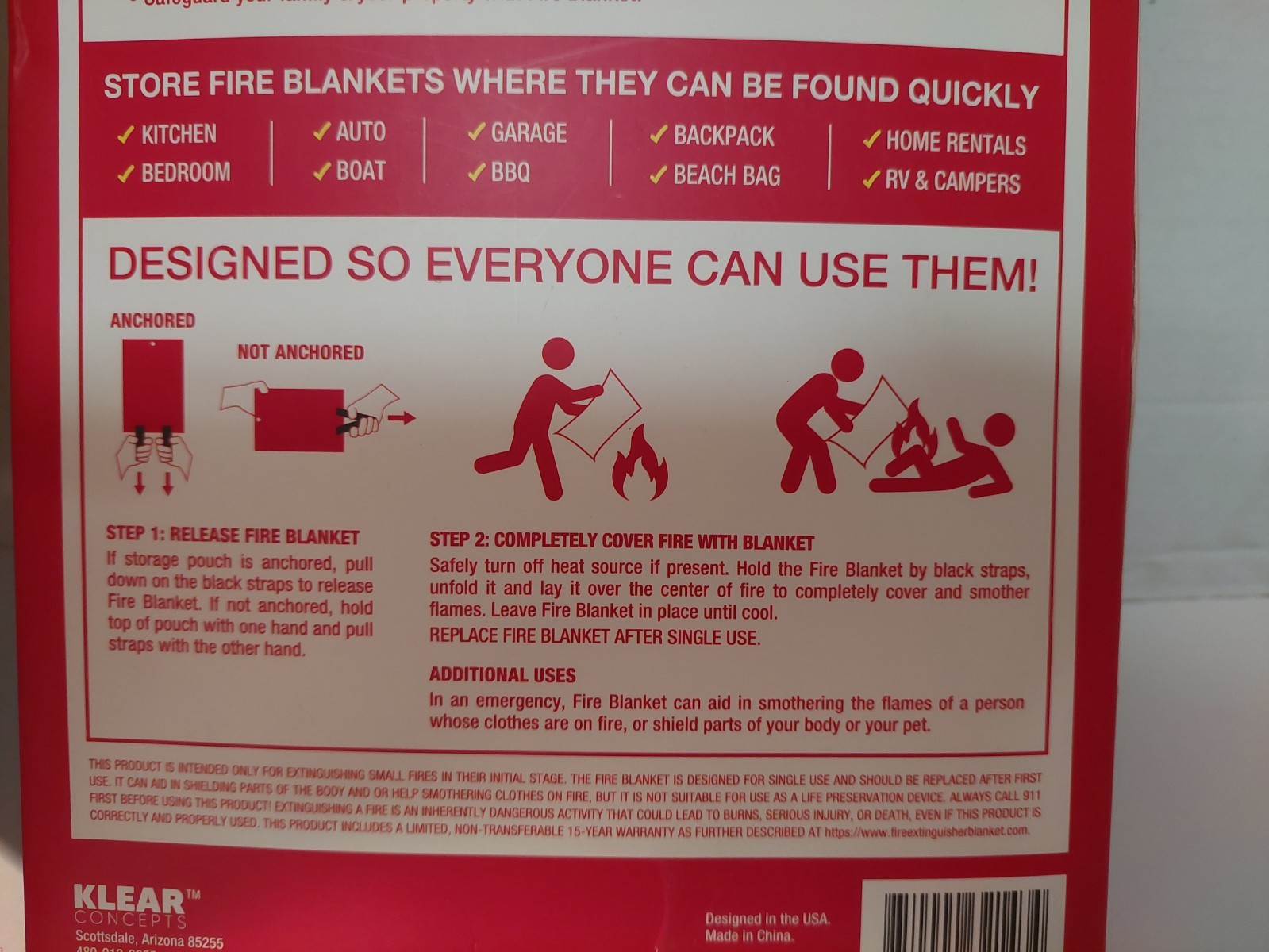 Fire Extinguisher Blanket 2 Pack Light Weight Easy To Use 40 x 40 Inch New