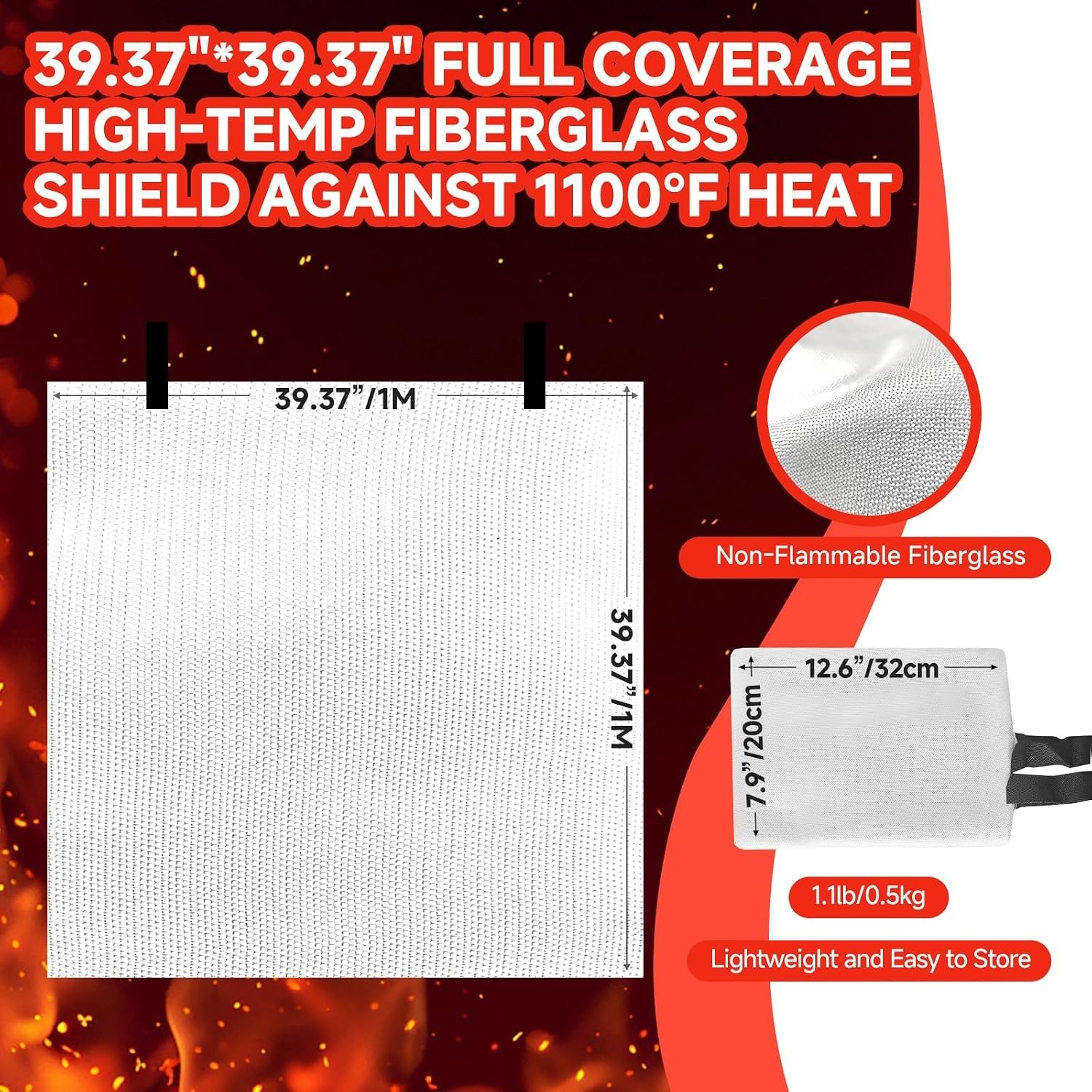 Non-Toxic Reusable Fire Blanket – 1100℉ Heat Resistance for Home, Car, Camping