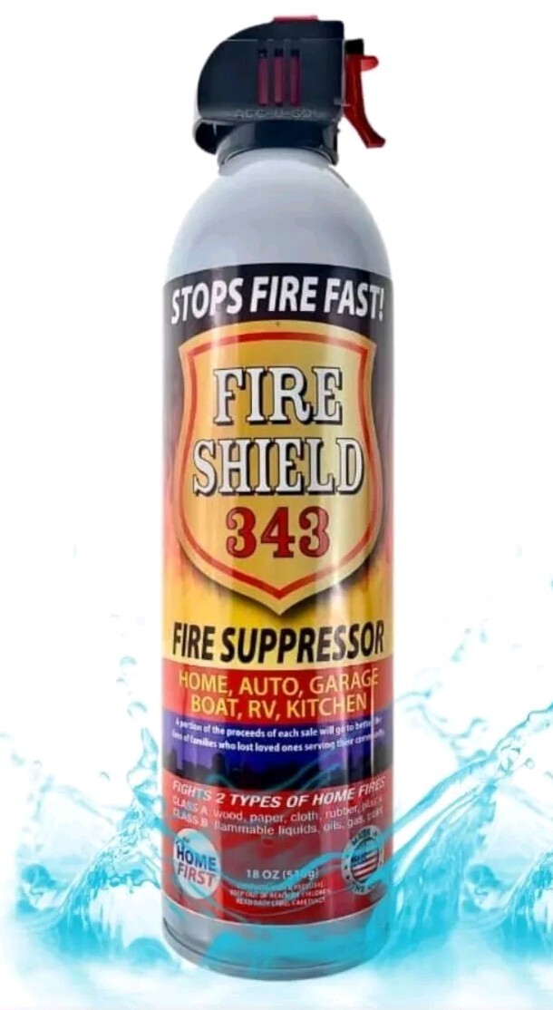 FIRE Shield 343 Suppressor Suppressant Extinguisher Stops Fires 18oz Non-toxic